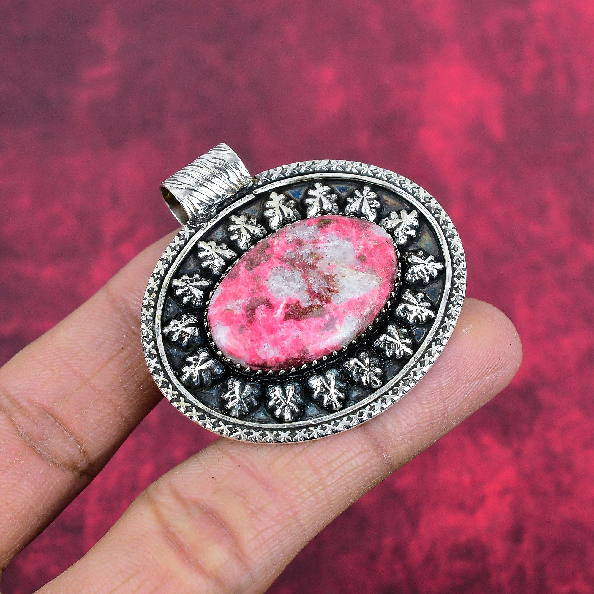 Pink Thulite Gemstone Pendant 925 Sterling Silver Jewelry, Handmade Antique Pendant Jewelry, Gift For Mother