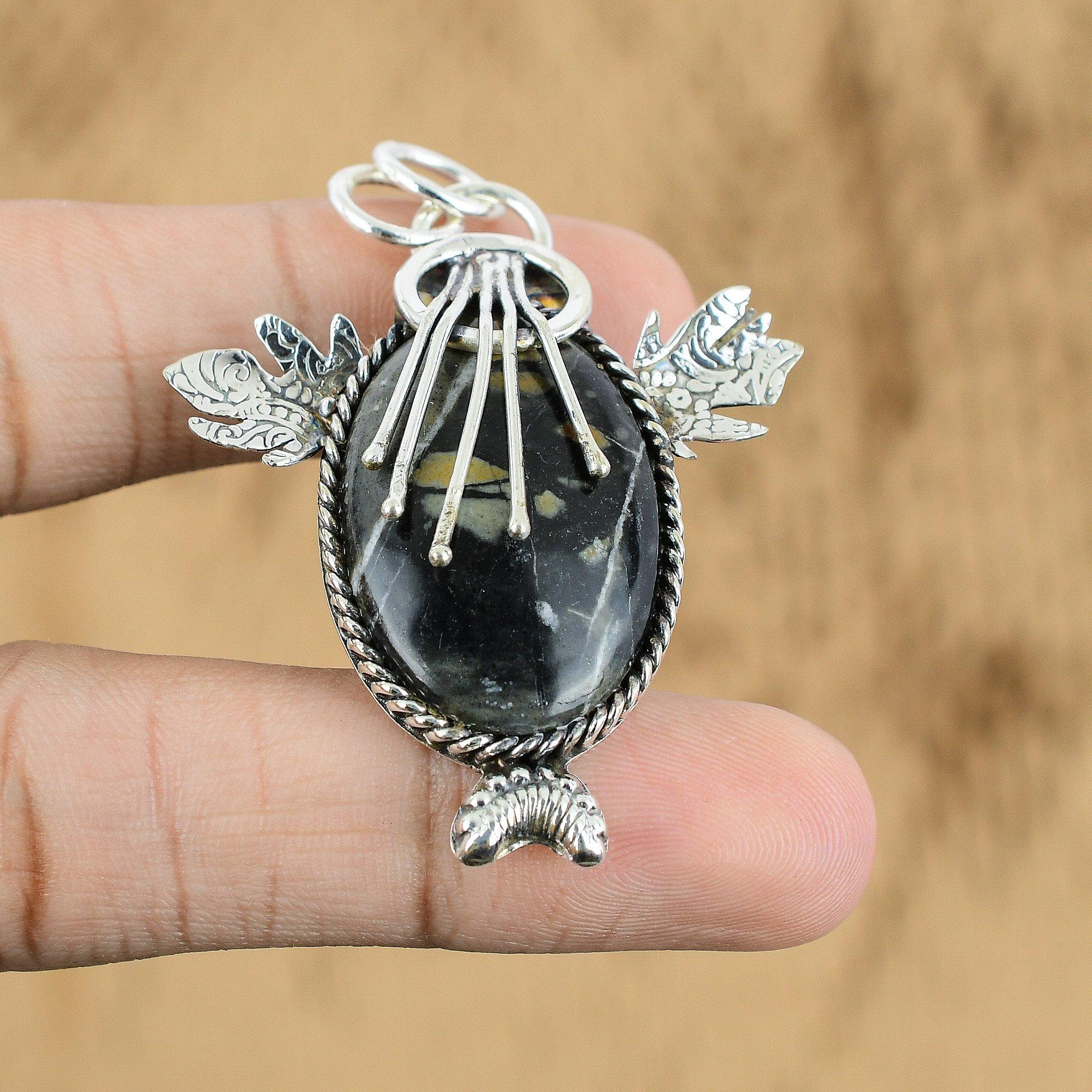 Regalo de Cumpleaños Para Ella Colgante de Gema Jaspe Picasso Natural Plata 925