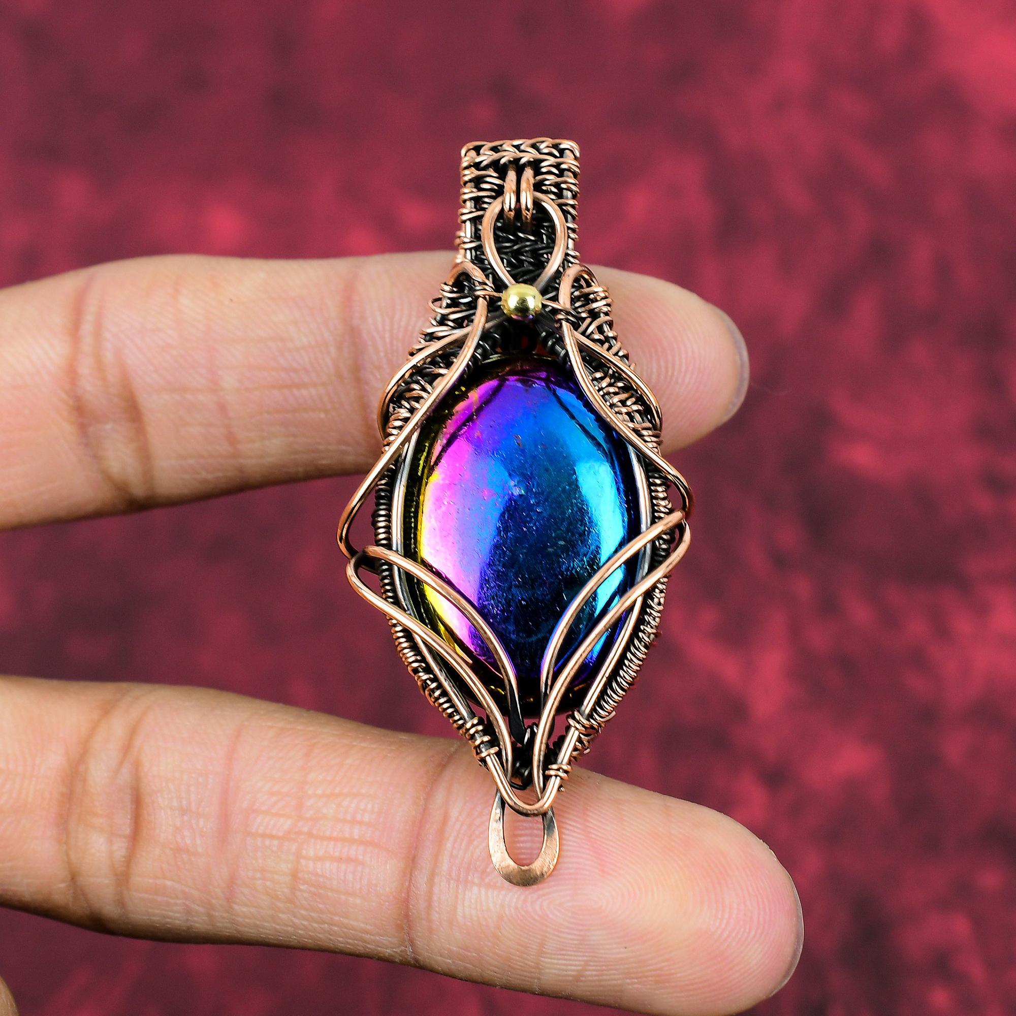Mystic Fire Labradorite Pendant Copper Wire Wrapped Pendant Handmade Jewelry Gemstone Pendant Unique Copper Design Jewelry Pendant For Gifts