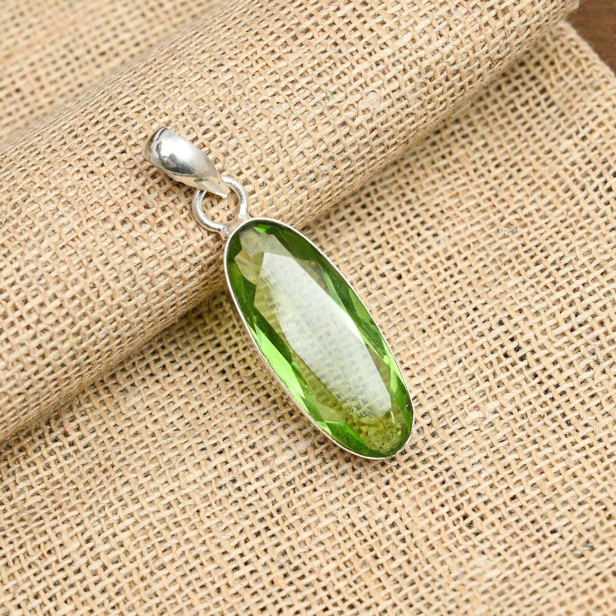 Green Amethyst Gemstone Handmade 925 Solid Sterling Silver Jewelry Lovely Pendant For Women