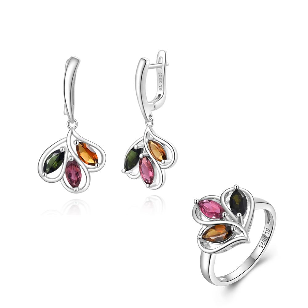 Luxury Precious Natural tourmaline Ring Earrings Jewelry Set 925 Silver Rare Gems fine jewelry Ladies Anniversary & Banquet Gift