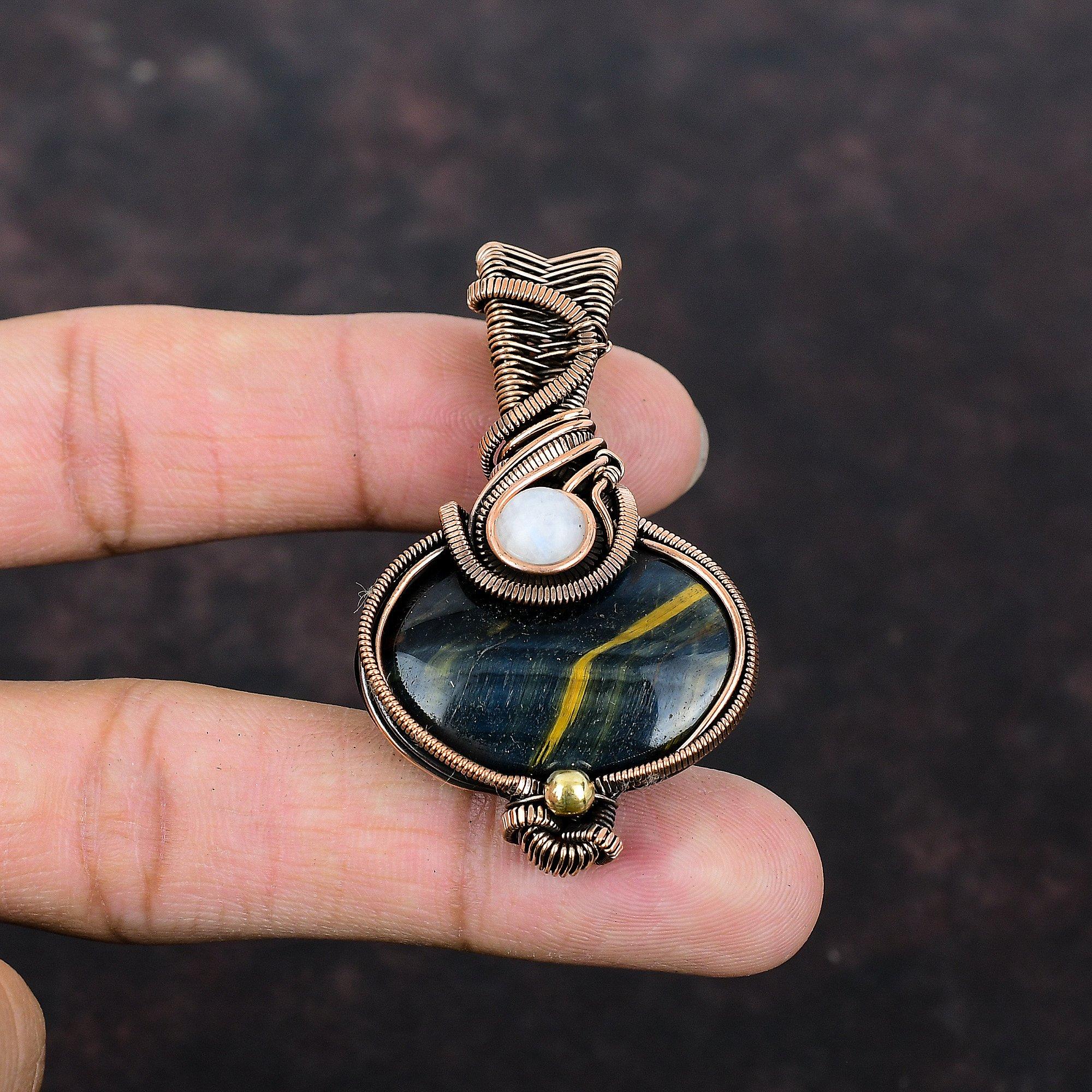 Nellite Pendant Copper Wire Wrapped Pendant Rainbow Moonstone Gemstone Jewelry Handmade Brand New Pendant Dainty Copper Jewelry Gift For Him