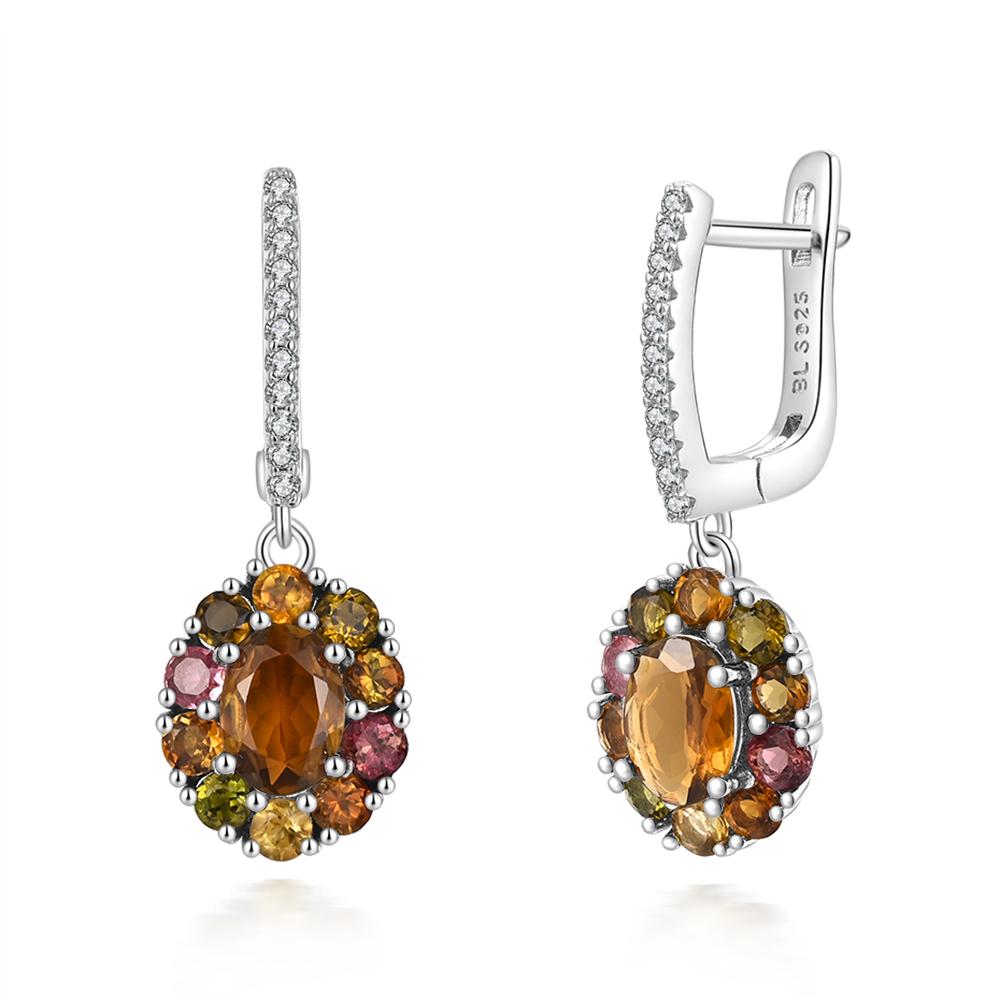 Cercei superbi din argint sterling 925 cu pietre prețioase naturale colorate de turmalină pentru petrecerile doamnelor și ținutele de zi cu zi