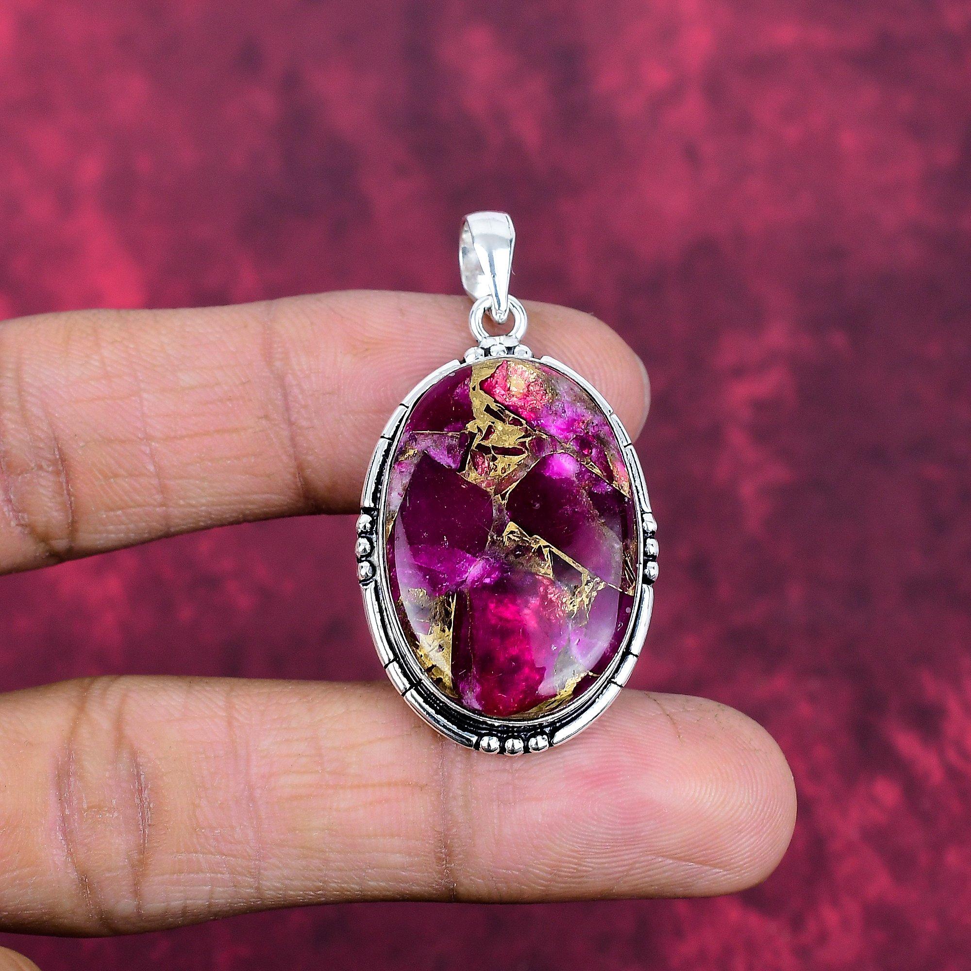 Pink Oyster Copper Turquoise Pendant, 925 Solid Sterling Silver Jewelry, Gemstone Pendant, Gift For Her Handmade Dainty Jewelry