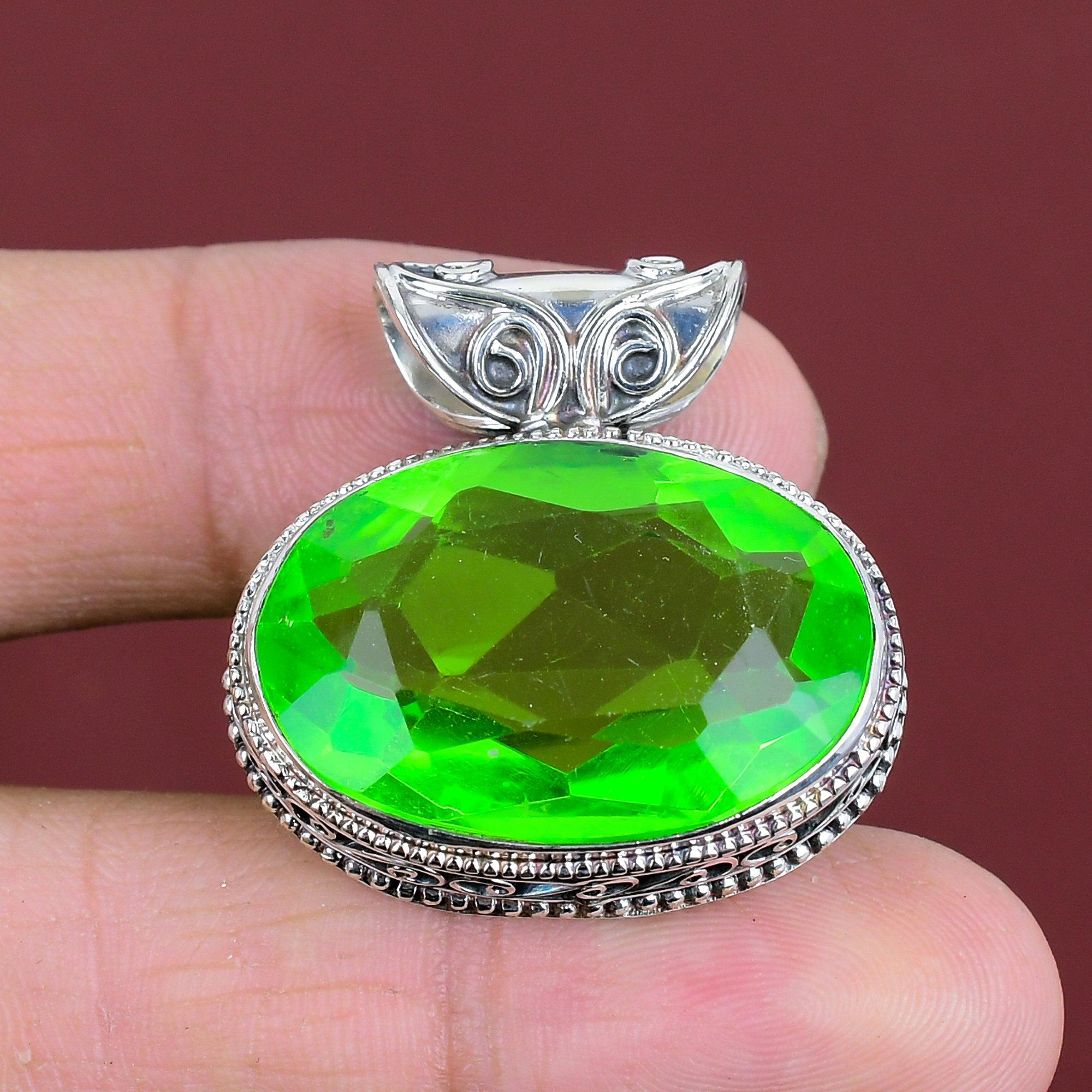 Faceted Green Amethyst Pendant 925 Sterling Silver Pendant Handmade Genuine Gemstone Jewelry Vintage Pendant Gifts For Women Unique Jewelry