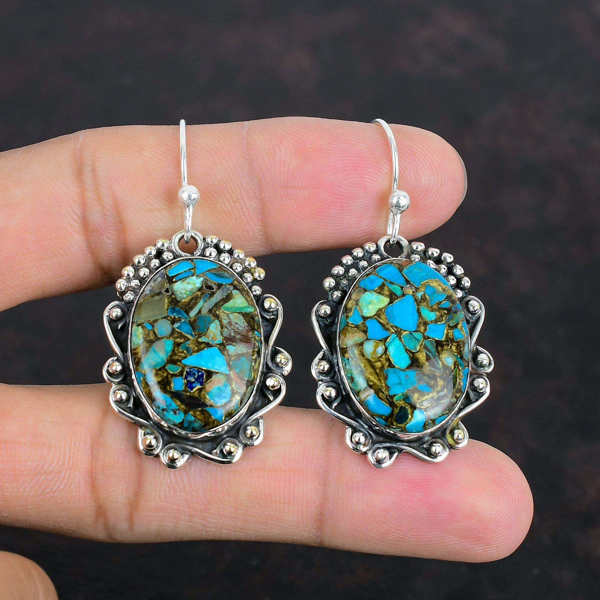 Copper Chrysocolla Gemstone Earring Handmade Jewelry 925 Sterling Silver Earring Drop Earrings Copper Chrysocolla Jewelry Anniversary Gifts