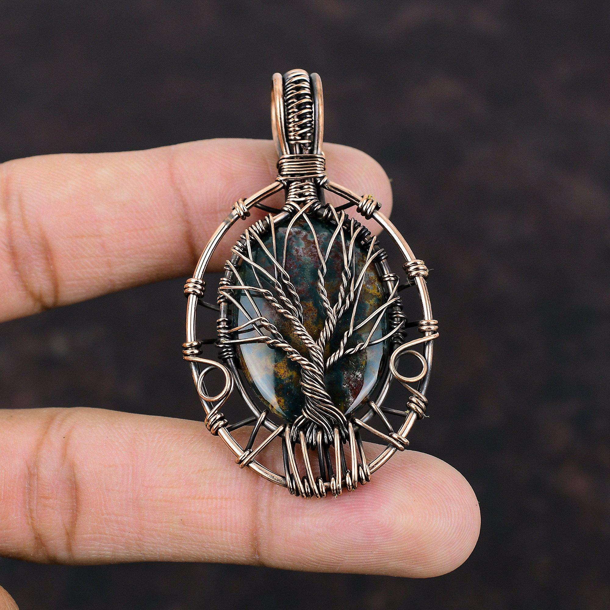 Tree Of Life Bloodstone Pendant Copper Wire Wrapped Pendant Gemstone Pendant Copper Jewelry Handmade Jewelry Birthday Gift Elegant Pendant