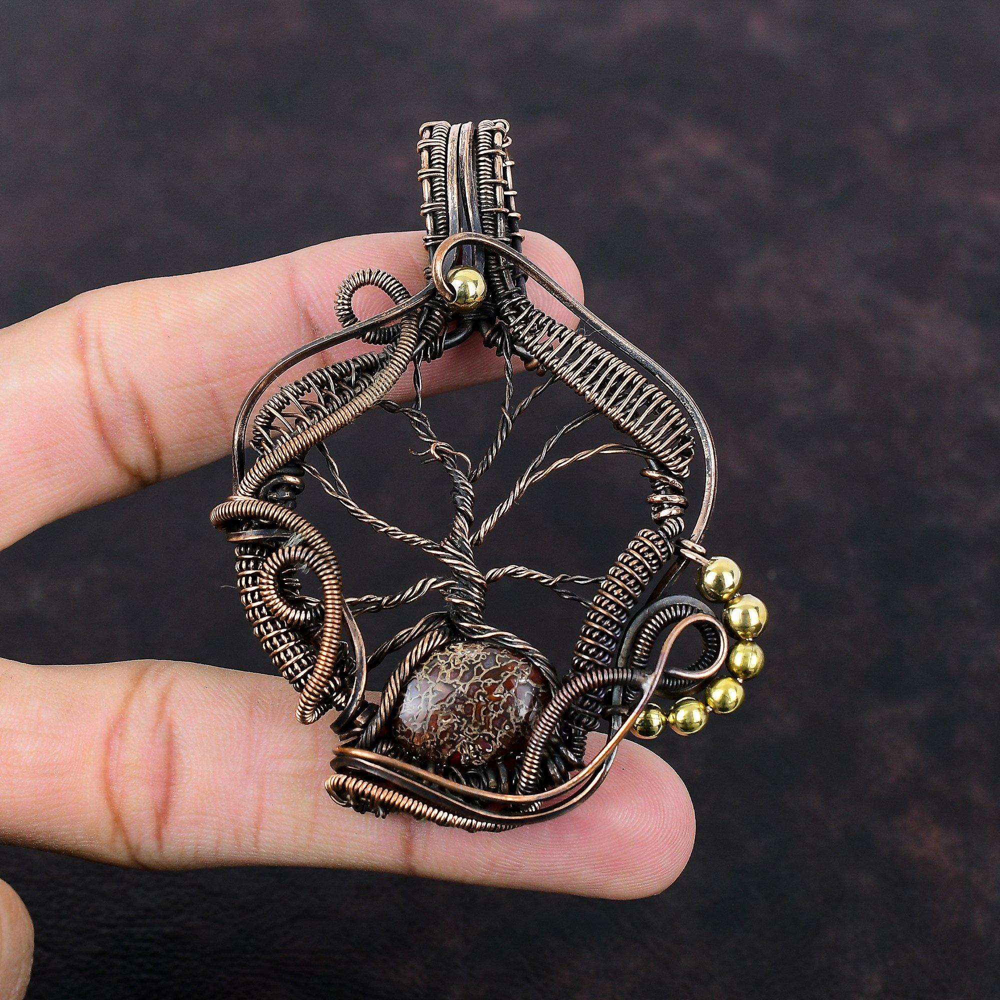 Tree Of Life Dinosaur Bone Pendant Copper Wire Wrapped Pendant Genuine Gemstone Jewelry Handmade Elegant Pendant Copper Jewelry Gift For Her