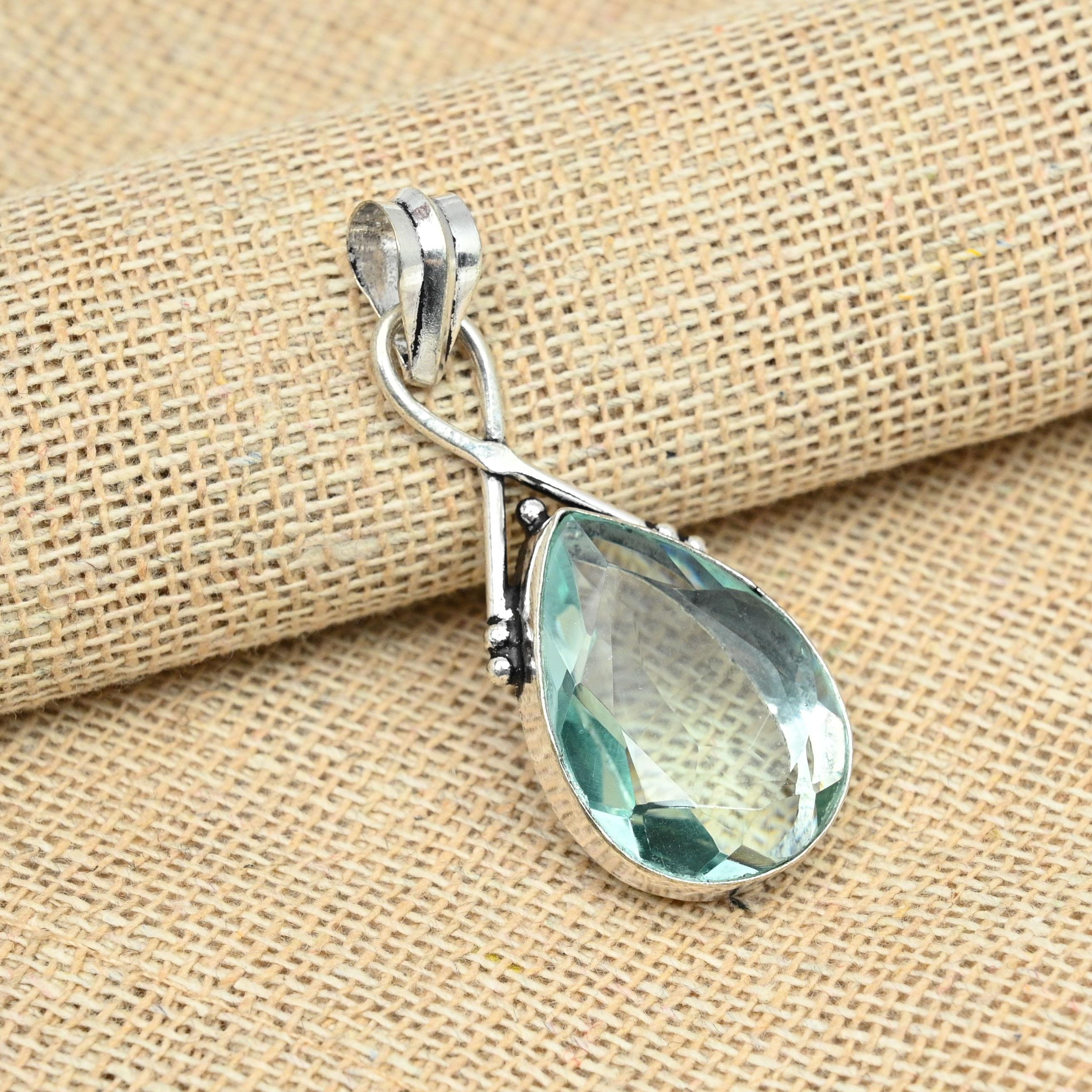 Green Amethyst Precious Gemstone 925 Sterling Silver Handmade Pendant For Women