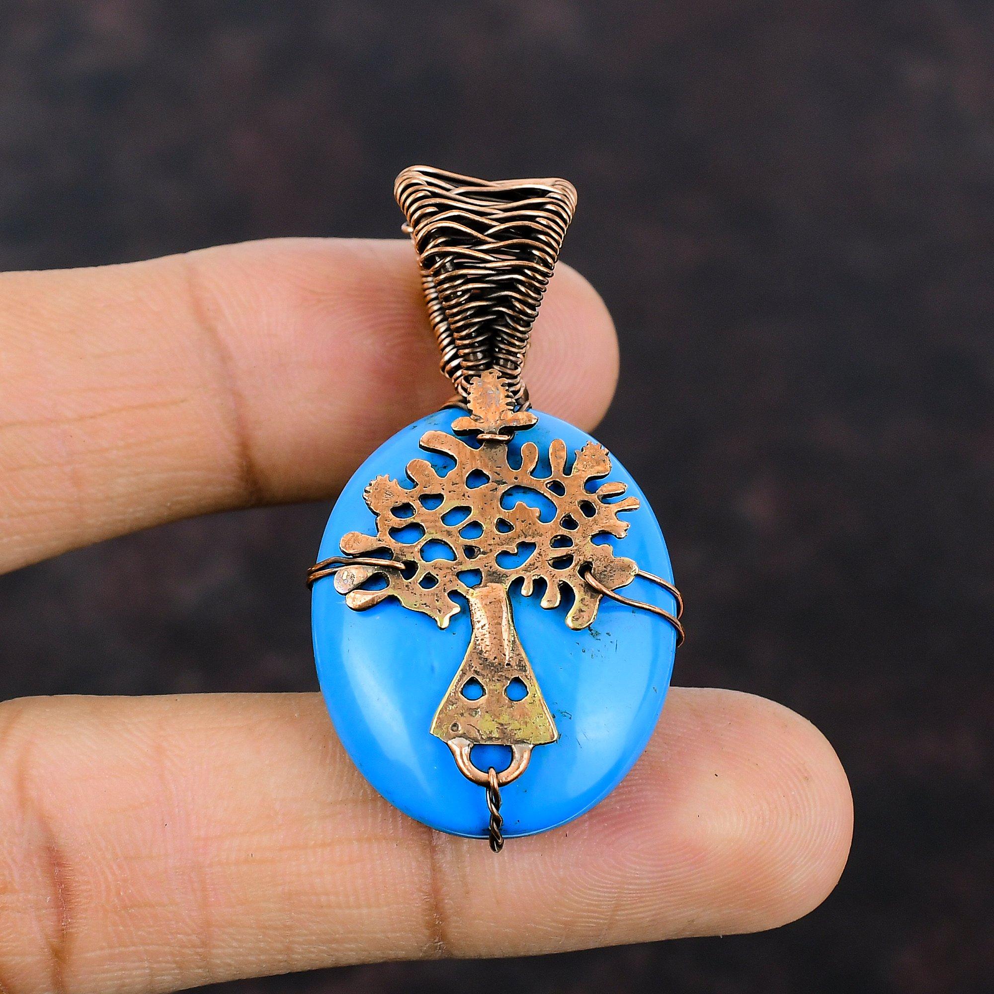 Tree Of Life Sleeping Beauty Turquoise Pendant Gemstone Copper Pendant Wire Wrapped Pendant Handmade Copper Wire Wrap Jewelry Gift For Mom