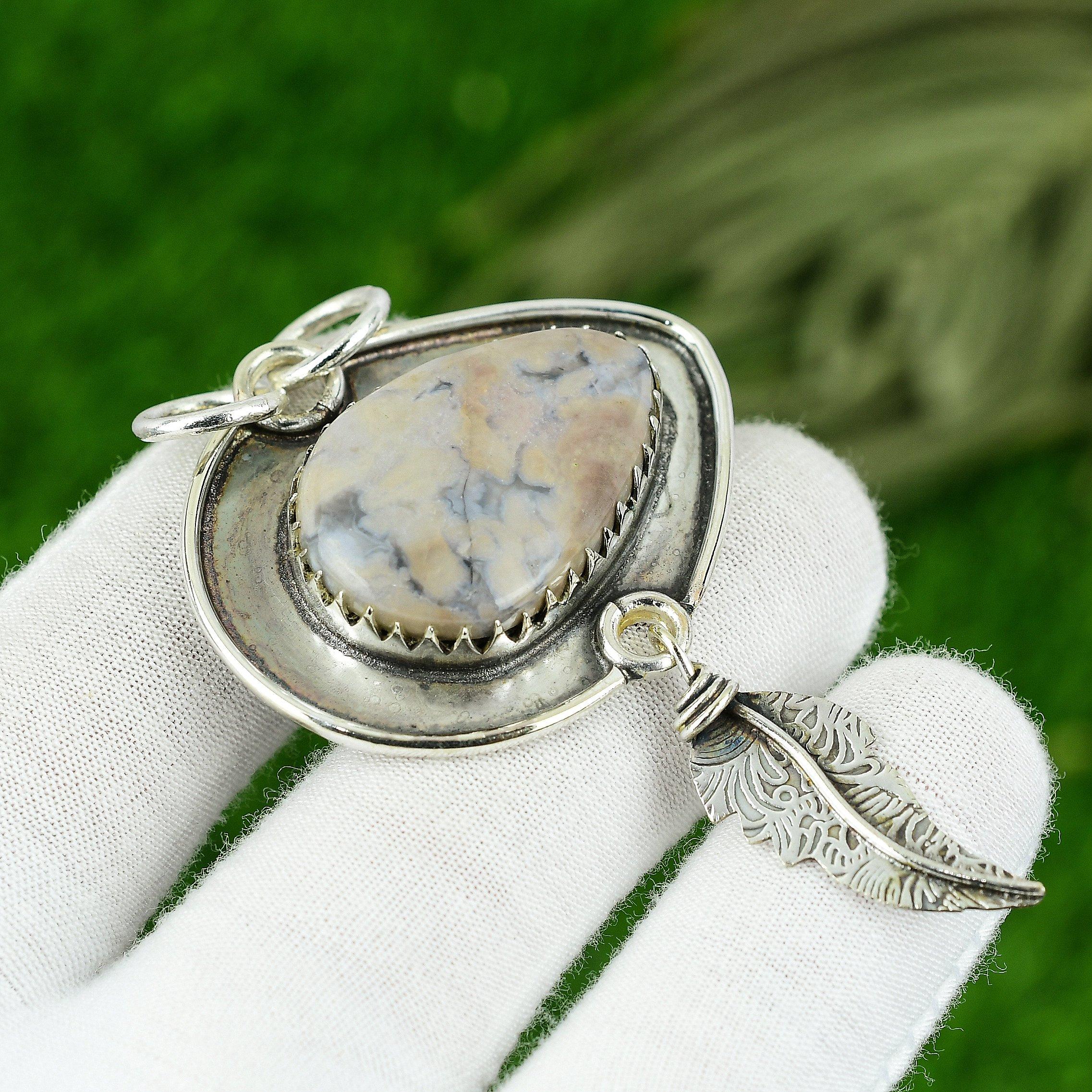 Anniversary Gift For Her Natural Porcelain Jasper Gemstone Pendant 925 Silver