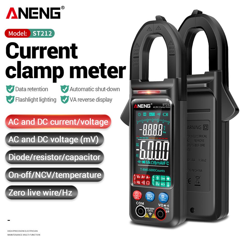 Aneng ST212 DC/AC Strøm Digital Clamp Meter 6000 Counts 400A Amp Multimeter Stor fargeskjerm Spenningstester Bil Hz NCV Ohm