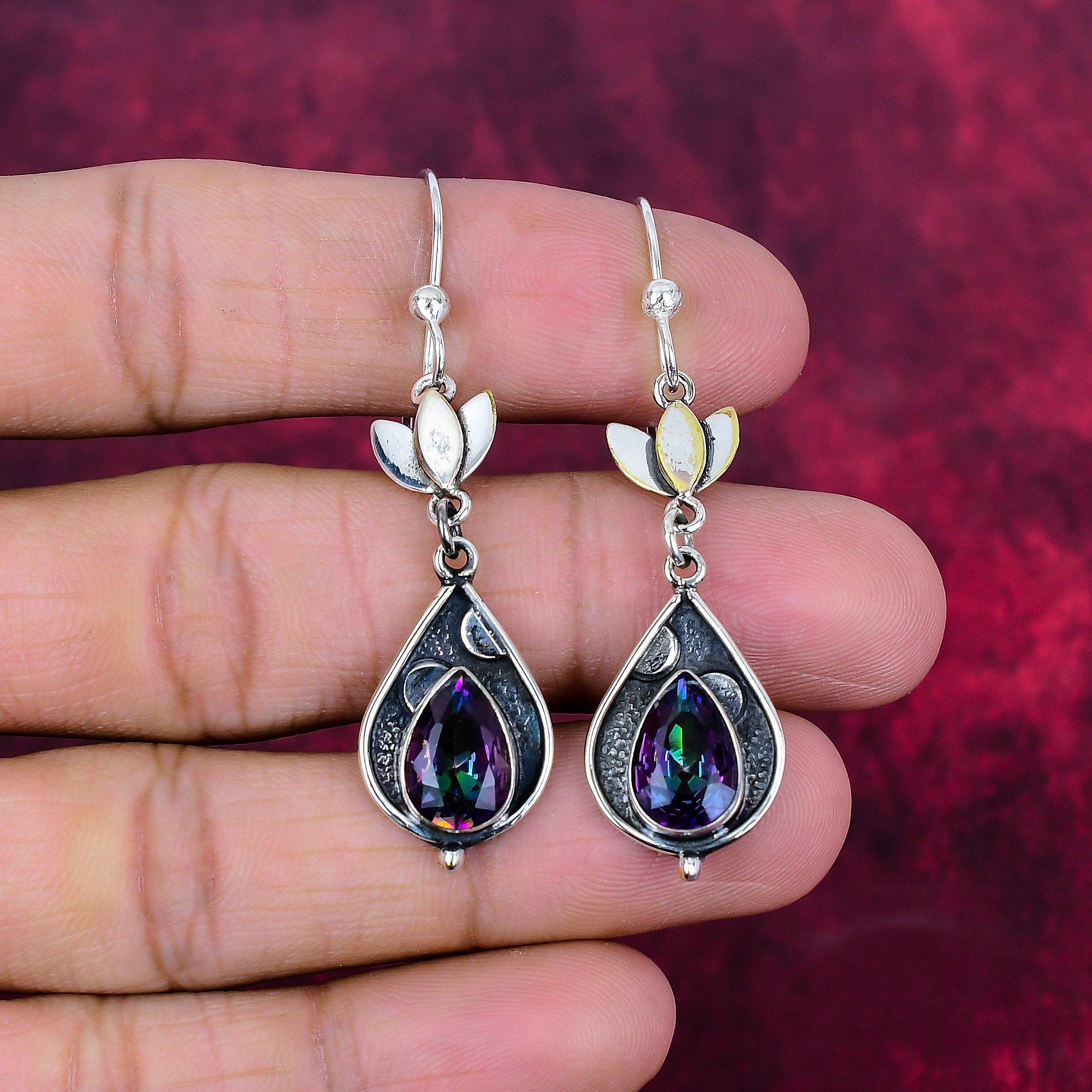 Mystischer Topas 925 Sterling Silber Ohrringe, handgefertigte Edelstein Schmuck Ohrringe, für den Gedenktag