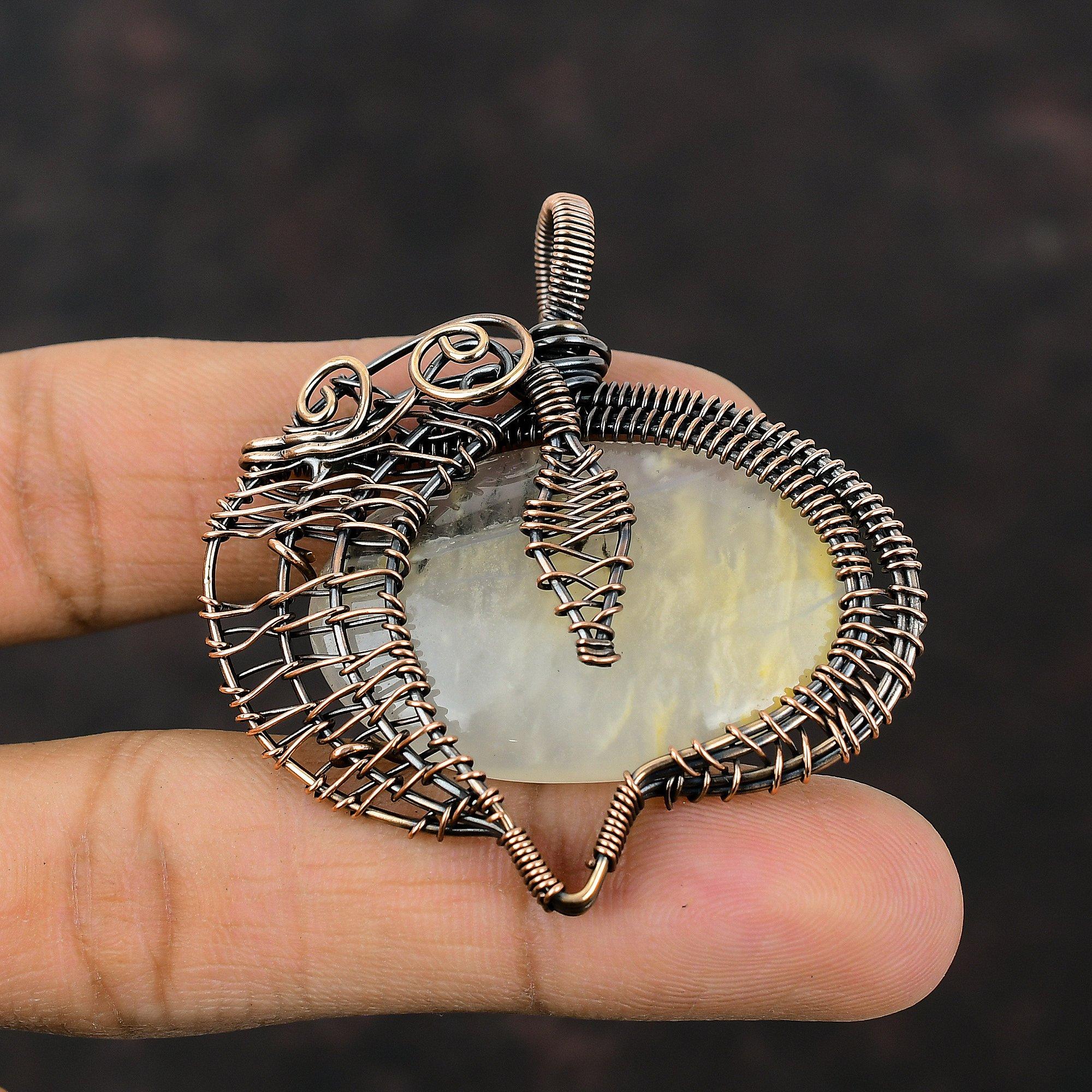Plume Agate Pendant Copper Wire Wrapped Pendant Plume Agate Gemstone Jewelry Handmade Designer Pendant Copper Wire Wrap Jewelry Gift For Mom