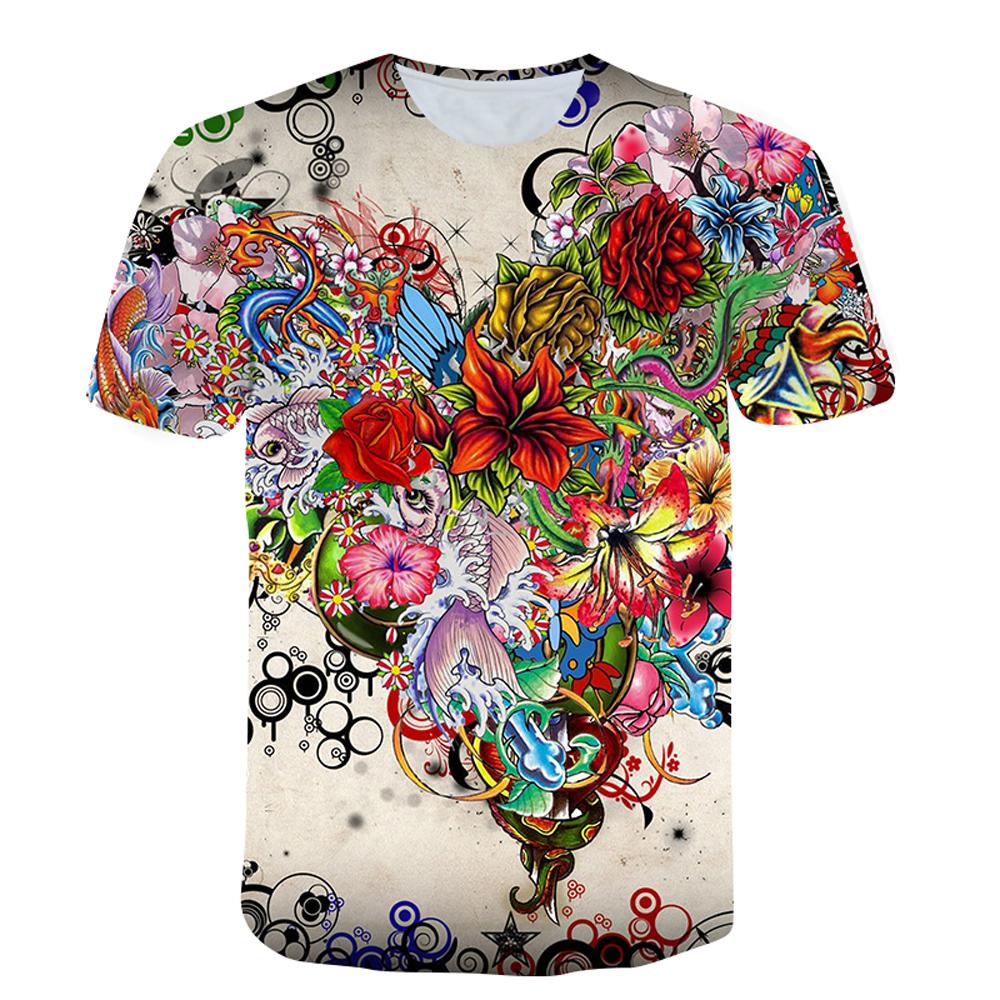 Suvi Uus mood Meeste Lilled Liblikad graafilised T-särgid 3D Isiksus Trend Hip Hop Print T-särk lühikeste varrukatega T-särgid Top