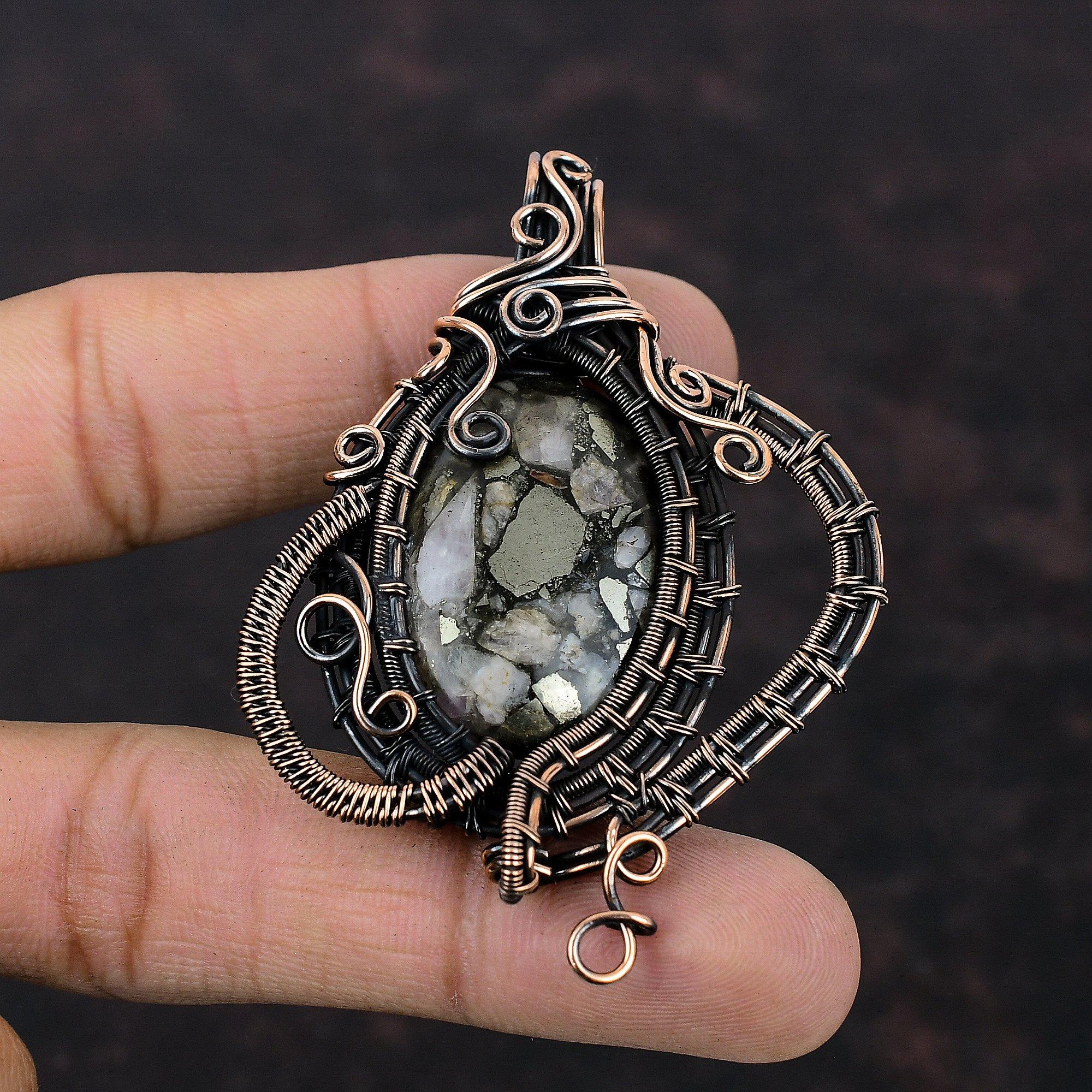Copper Pink Opal Pendant Copper Wire Wrapped Pendant Real Gemstone Handmade Pendant Copper Wire Wrap Jewelry Pendant For Gift Healing Stone