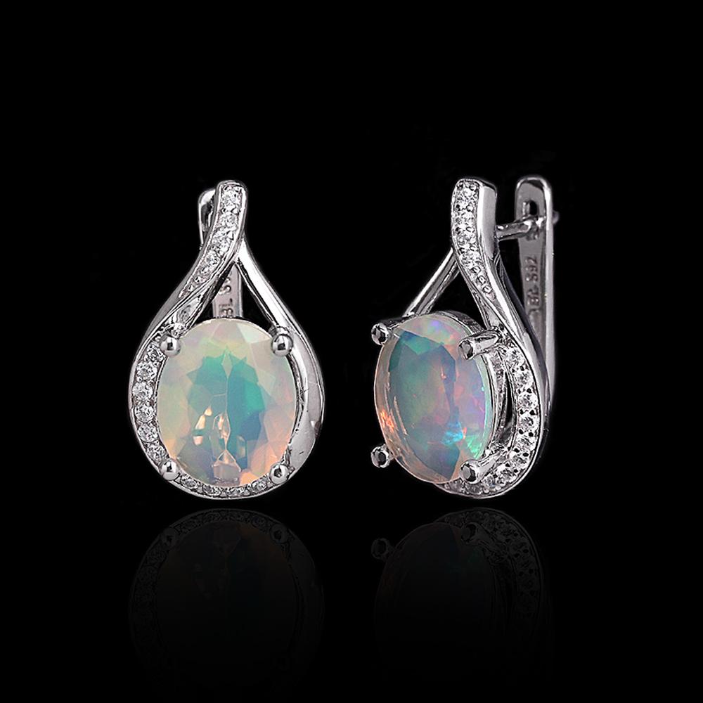 New Natural Opal Women's Clasp Earrings Oval 8*10mm Happiness Healing Stone 925 Sterling Silver Fine Jewelry for Valentines Gift