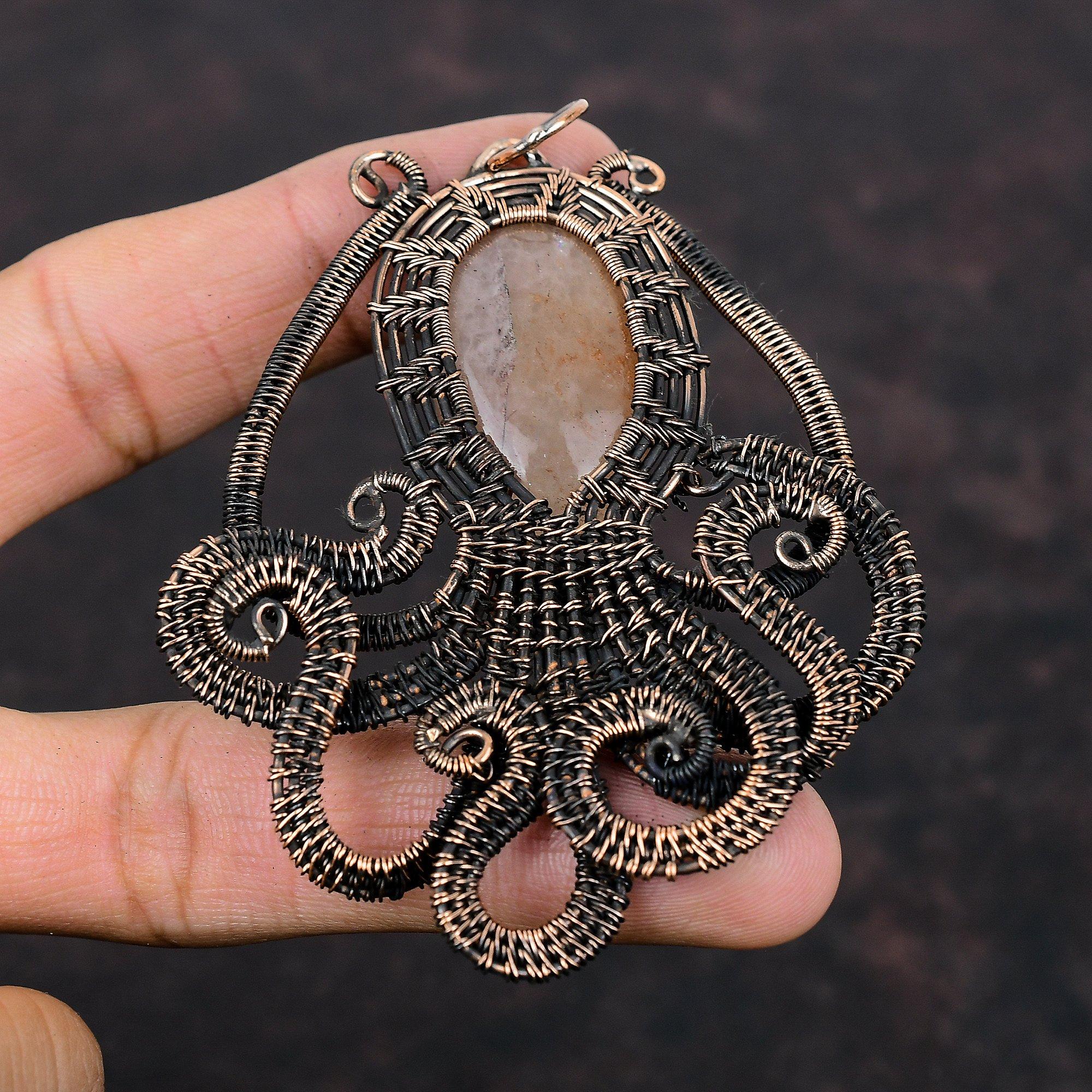Sunstone Pendant Copper Wire Wrapped Pendant Sunstone Octopus Jewelry Original Gemstone Pendant Copper Jewelry Handmade Pendant Gift For Mom