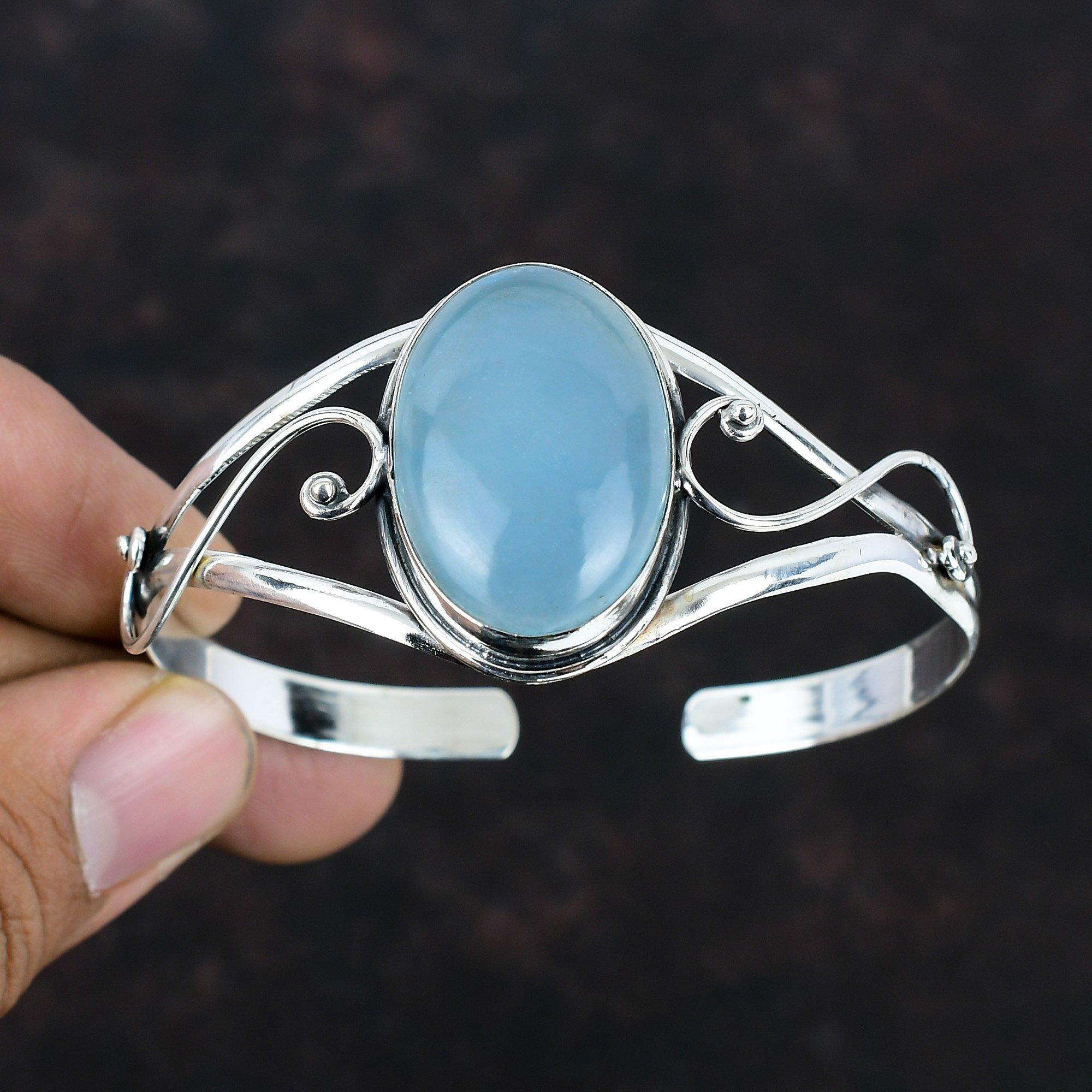 Aquamarine Bangle Gemstone Bangle Handmade Jewelry Adjustable Cuff Bracelet 925 Sterling Silver Bangle Antique Cuff Bracelet Gifts For Wife
