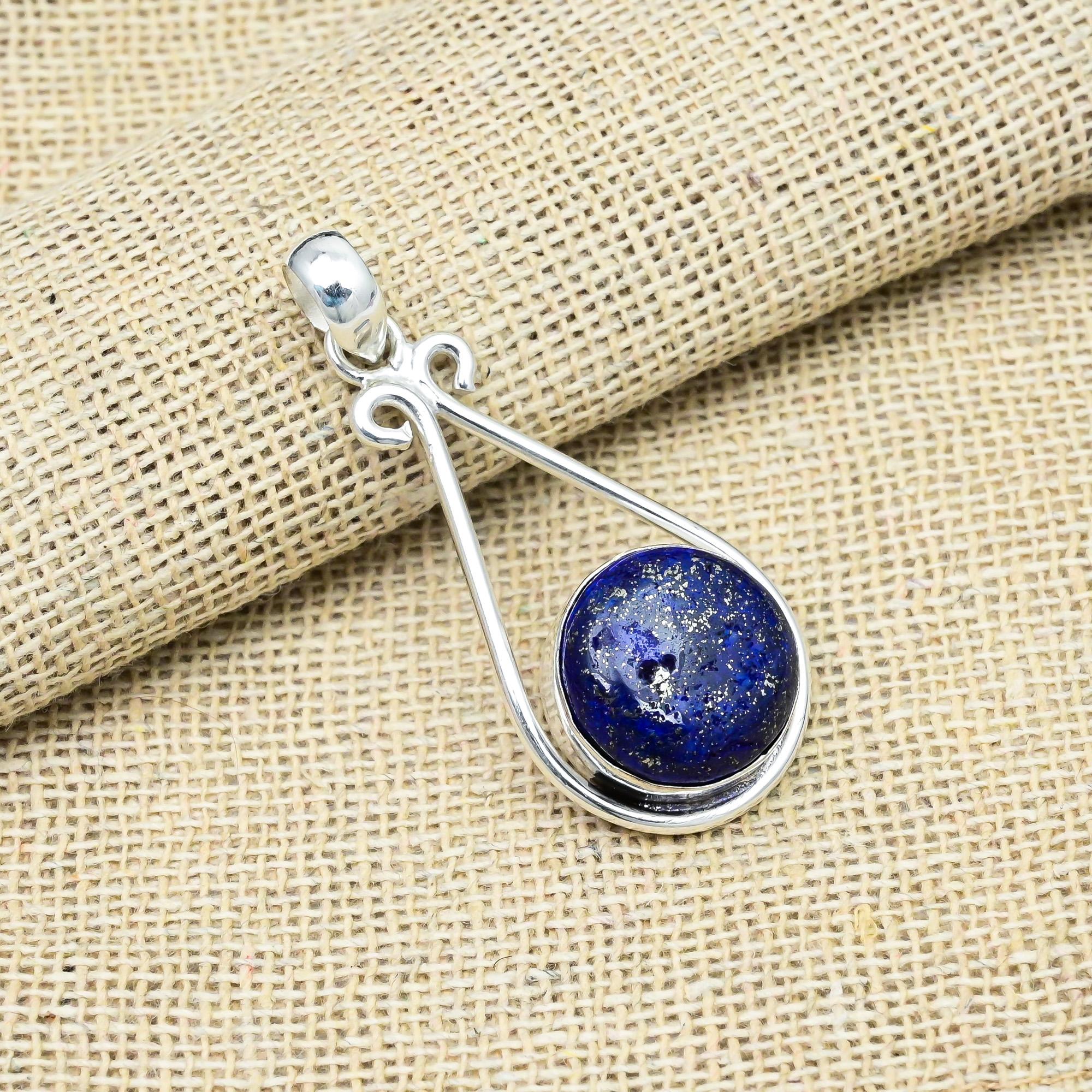 Lapis Lazuli Gemstone 925 Sterling Silver Jewelry Handmade Gorgeous Pendant For Wedding Gift