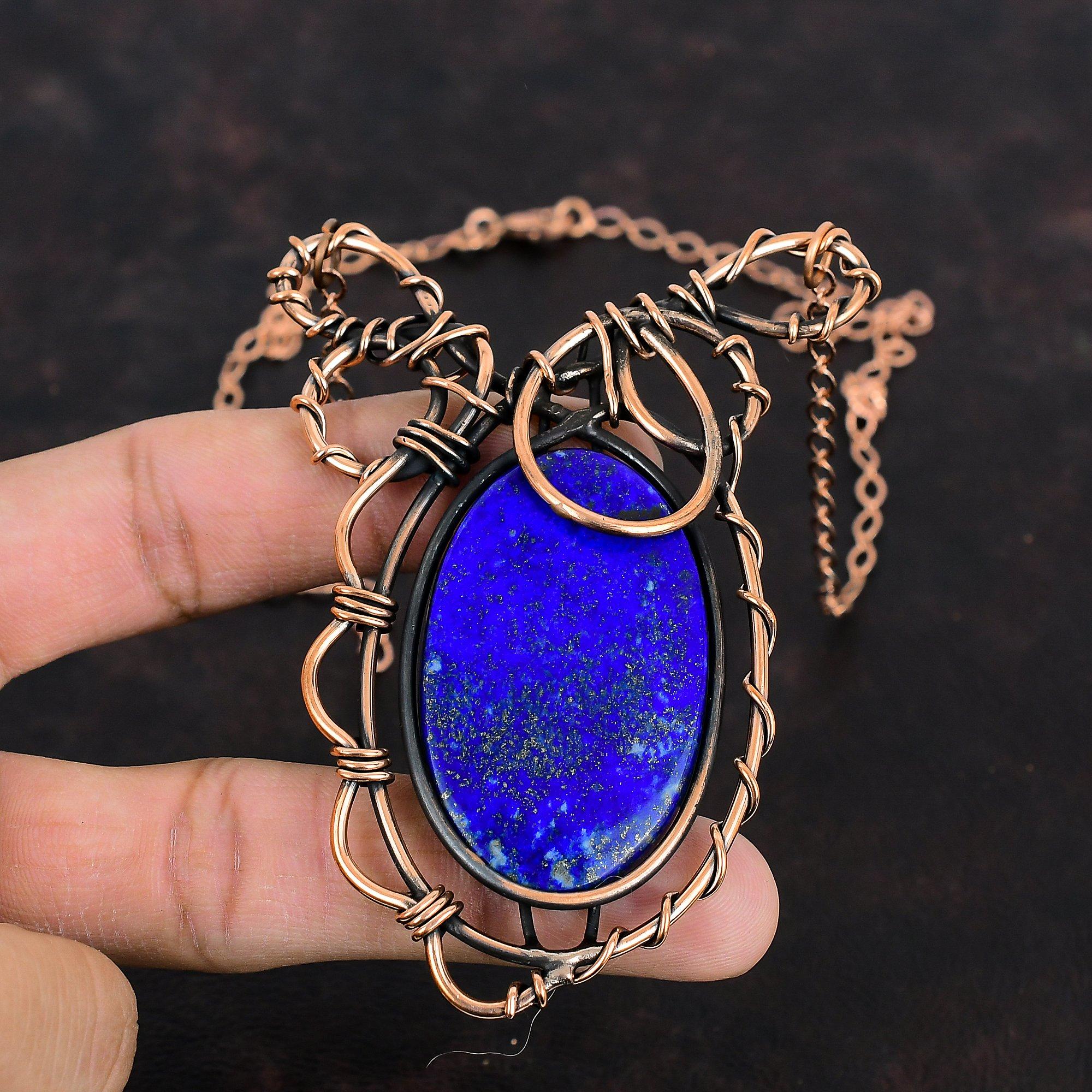 Lapis Lazuli Necklace Copper Wire Wrapped Gemstone Necklace Handmade Jewelry Adjustable Chain Necklace Copper Wire Jewelry Gifts For Mother
