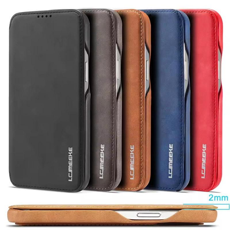 Skinn Flip Wallet Telefonveske For iPhone 14 15 16 Pro Max 13 12 Mini 11 XS X XR 8 7 Plus SE 2022 Slim Card Slots Cover