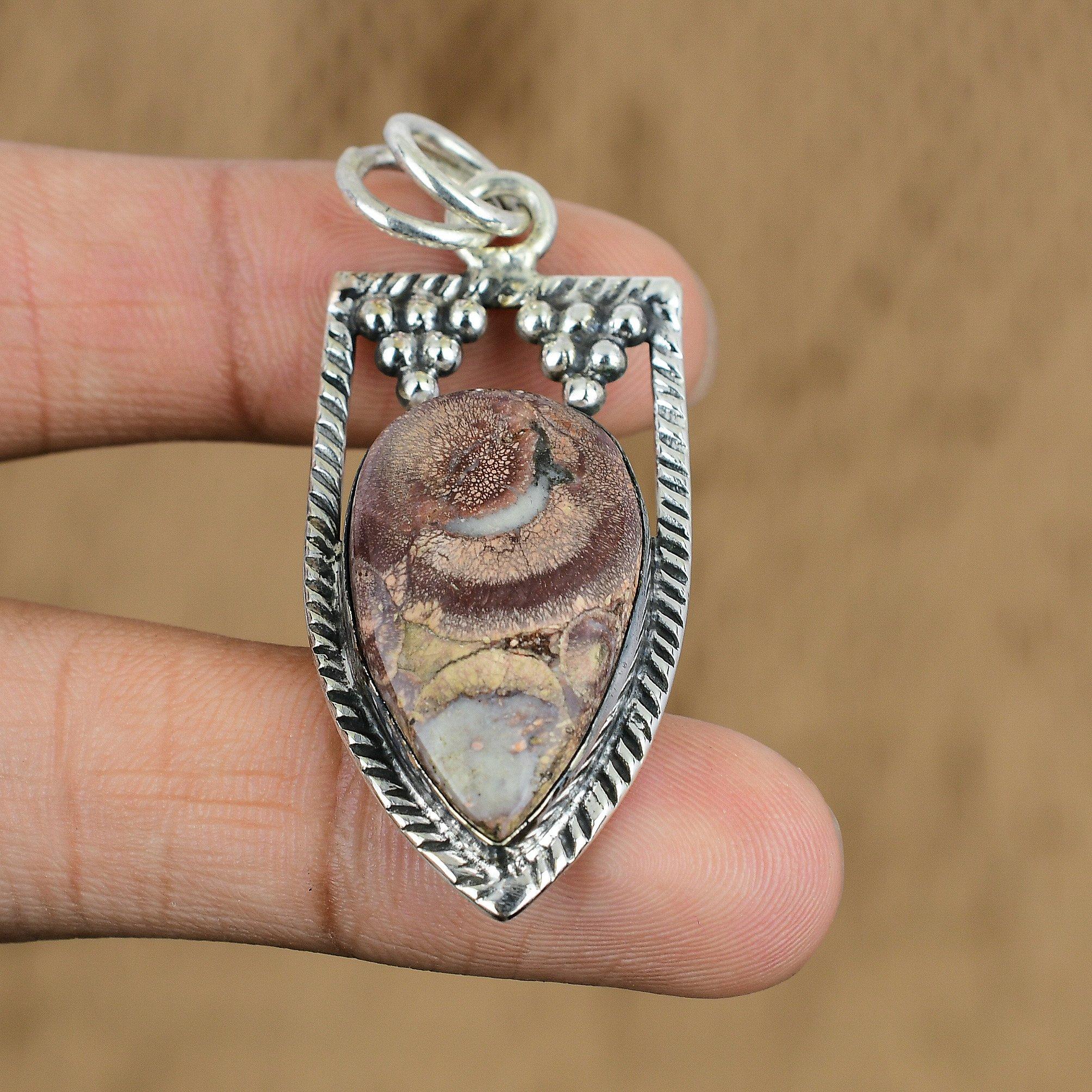 Gift For Women Pendant 925 Sterling Silver Natural Birds Eye Jasper Gemstone