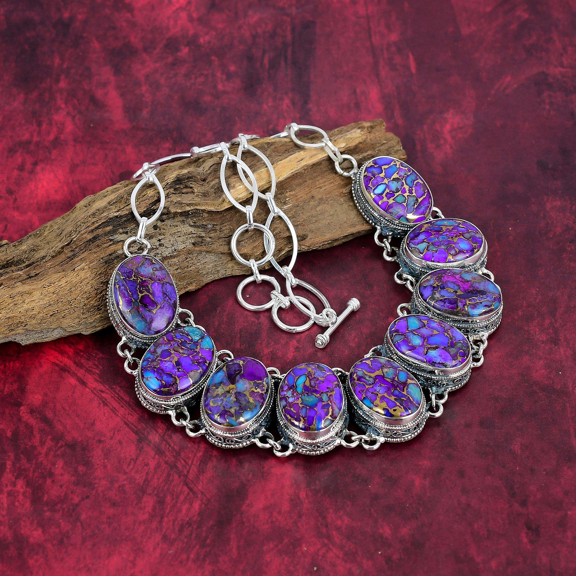 Purple Copper Turquoise Necklace 925 Sterling Silver Jewelry, Gemstone Adjustable Chain Necklace, Gift For Her Handmade Dainty Jewelry
