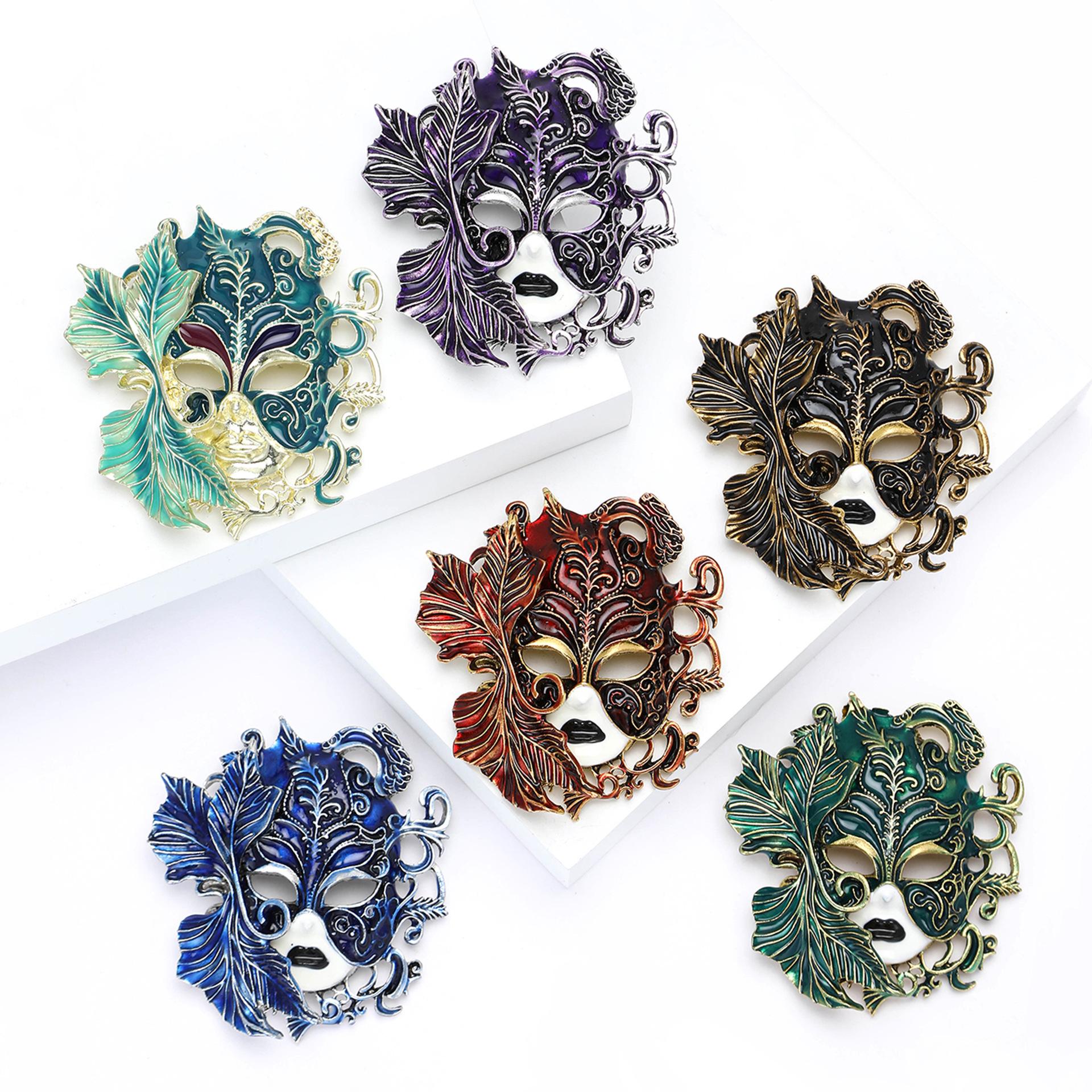 Vintage Palace Embossed Face Mask Brooch Men Women Costume Accessories Corsage Pin Jewellery Gifts