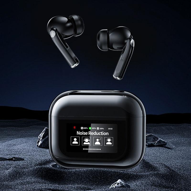 Bluetooth 5.4 Earphones With LCD Interactive Smart Screen Wireless Headphones TWS Sport Headset Active Noise Reduction Headphones