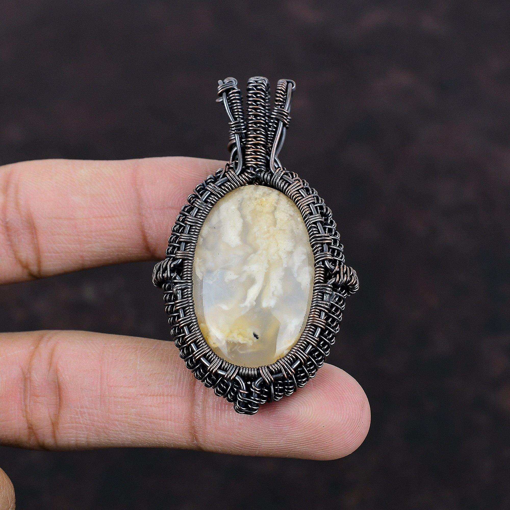 Plume Agate Pendant Copper Wire Wrapped Pendant Genuine Gemstone Pendant Wire Wrap Jewelry Handmade Pendant Copper Jewelry Gift For Mother