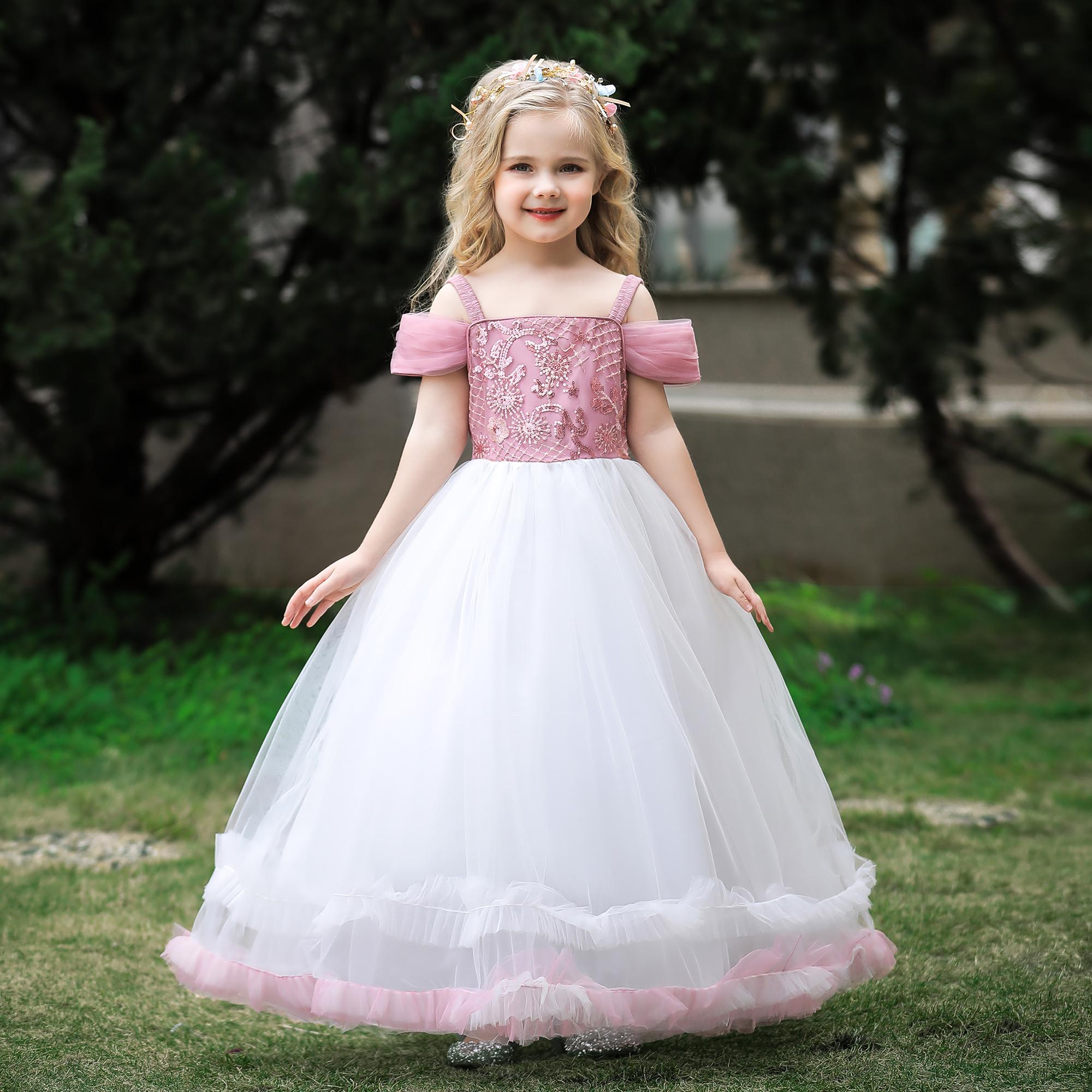 Abito lungo estivo da ballo per adolescenti Costume per ragazze in pizzo Abbigliamento per bambini Principessa Festa Fiore Abbigliamento per bambini Matrimonio 10 14 ABITO