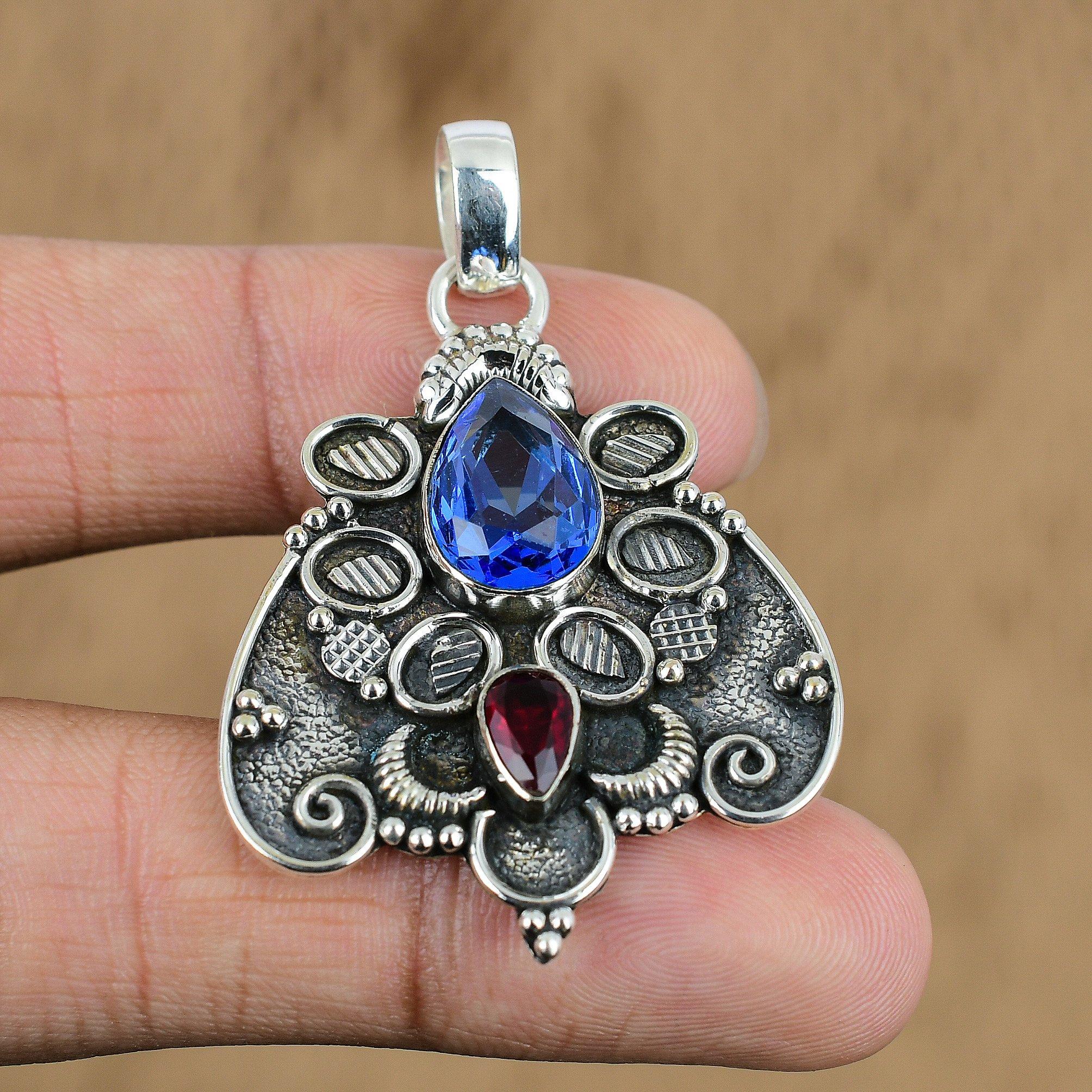 Gift For Her 925 Sterling Silver Natural Tanzanite Quartz Gemstone Pendant