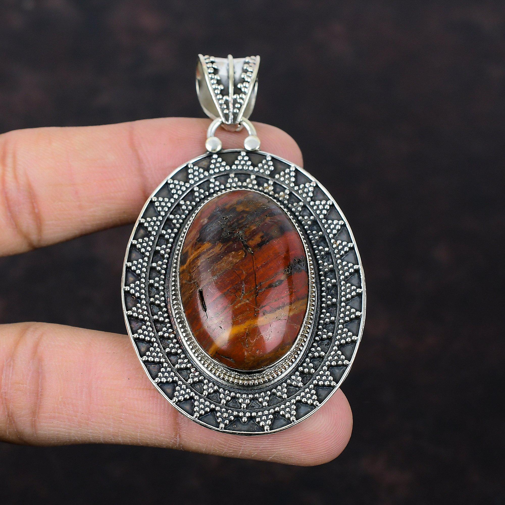 Red Snakeskin Jasper Pendant Beautiful Gemstone Jewelry 925 Sterling Silver Pendant Handmade Vintage Jewelry Gift For Him Birthstone Pendant