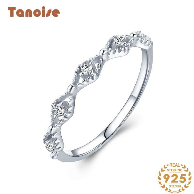 Tancise טבעת זירקון מכסף סטרלינג קלאסית 925 תכשיטי נשים מתנת מסיבת הבטחת חתונה