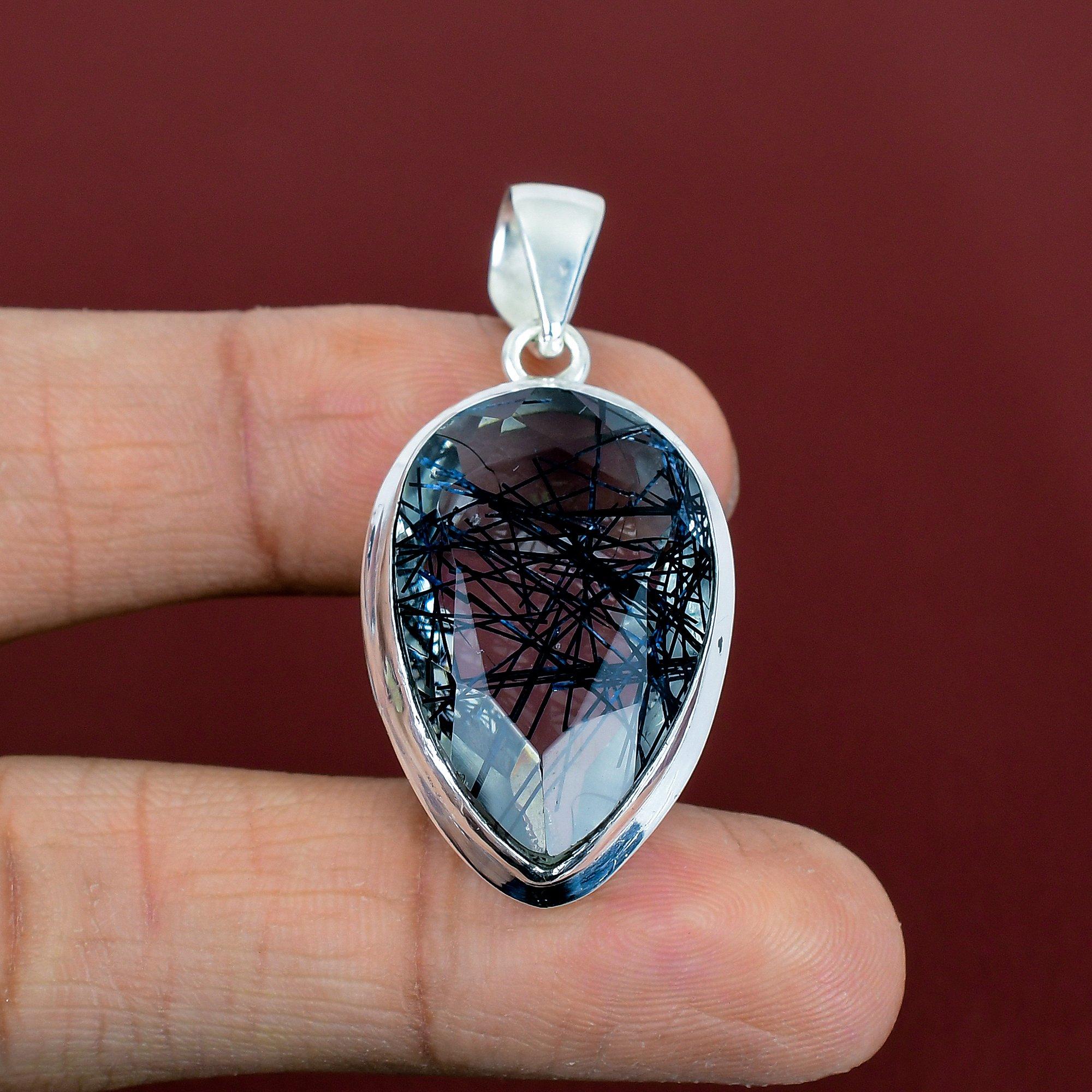 Faceted Black Rutile Pendant Natural Gemstone Pendant Amazing Jewelry 925 Sterling Silver Pendant Handmade Birthstone Pendant Gifts for Wife