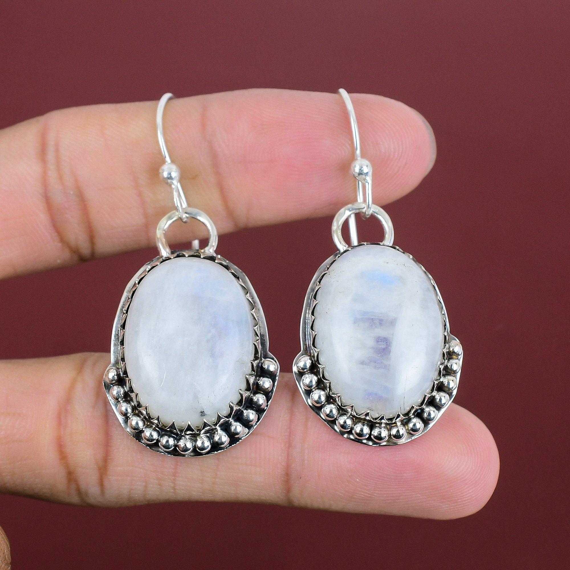 Rainbow Moonstone Earring 925 Sterling Silver Earring Top Quality Gemstone Earring Handmade Jewelry Latest Design Earrings Anniversary Gifts