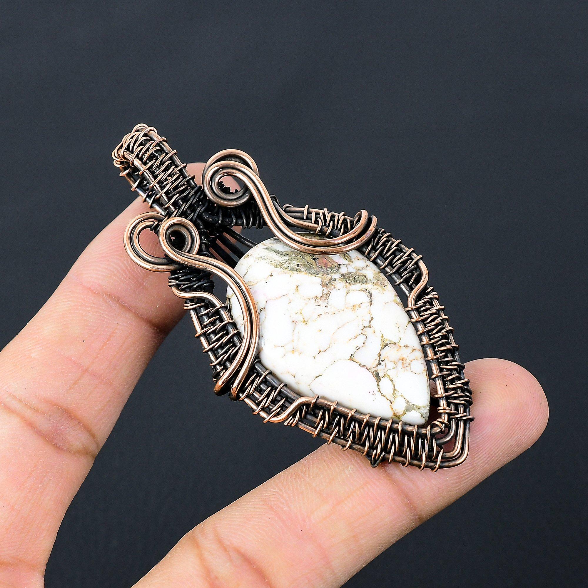 Wild Horse Gemstone Jewelry Pure Copper Wire Wrapped Handmade Pendant For Gift