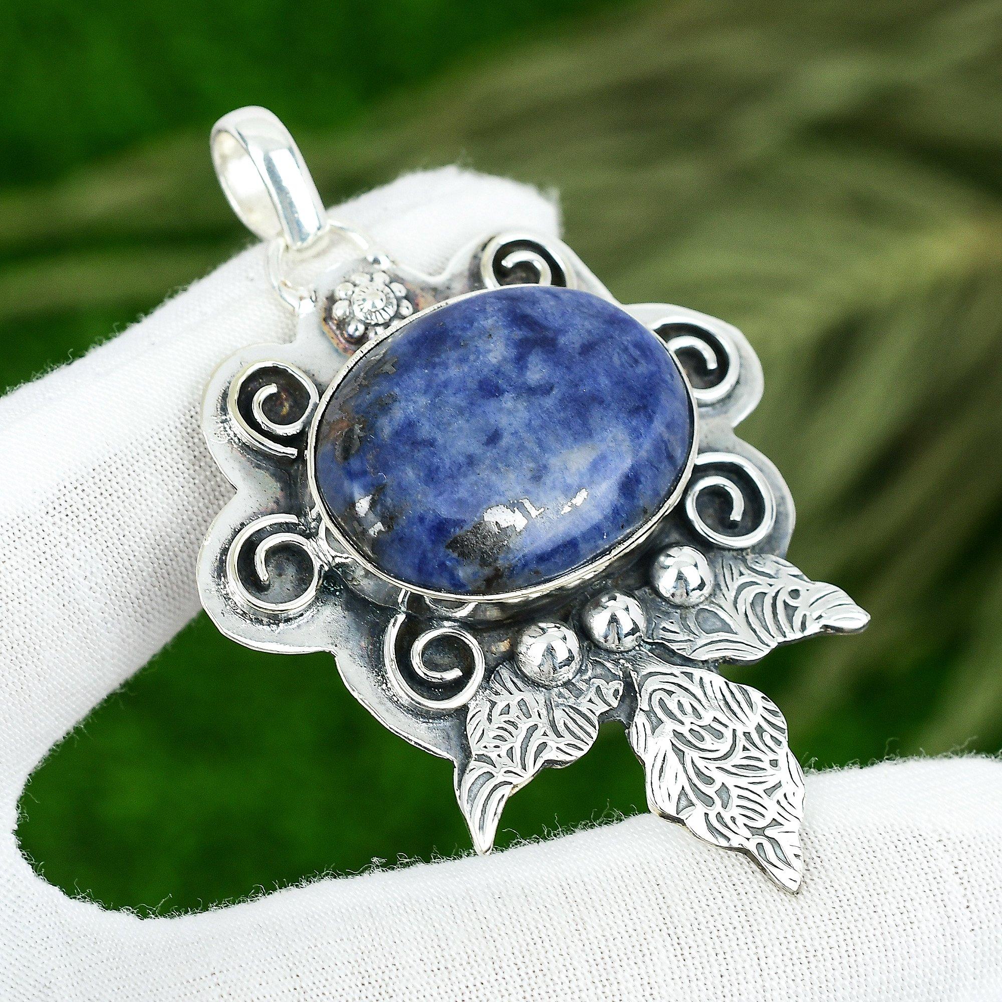 Friendship Day Deal Sterling Silver Natural Sodalite Unique Wife Pendant Jewelry