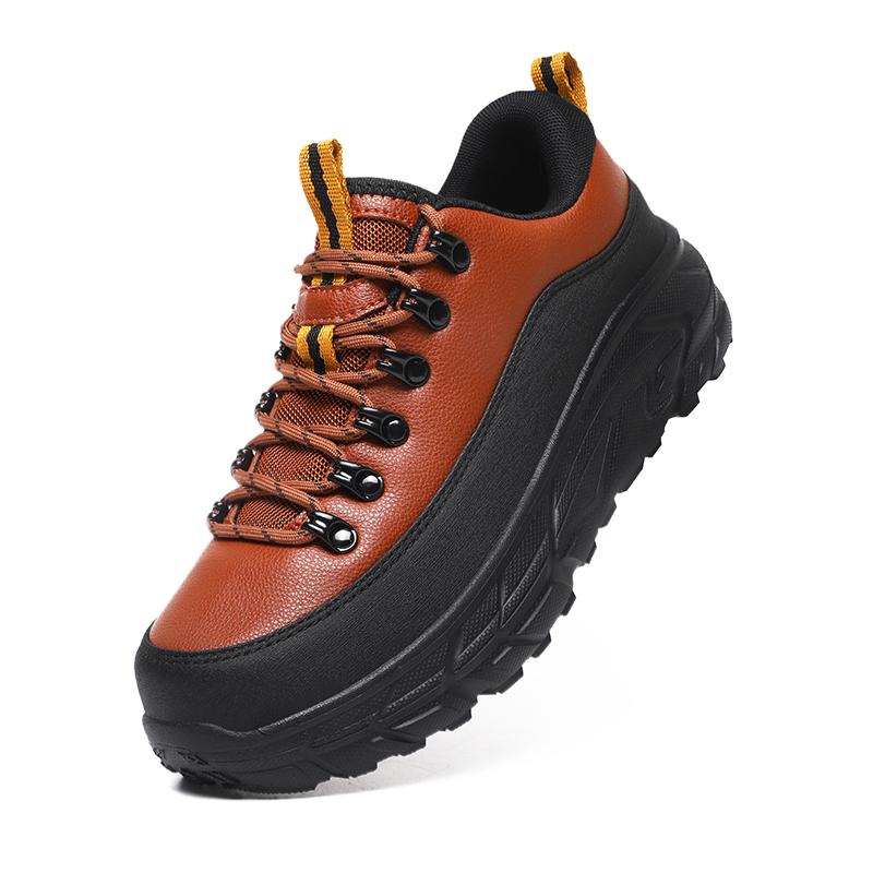 Men's Hiking Shoes PU Leather Casual Sports Shoes Fashion Lace-up Platform Shoes Waterproof Walking Shoes Big Size 39-48