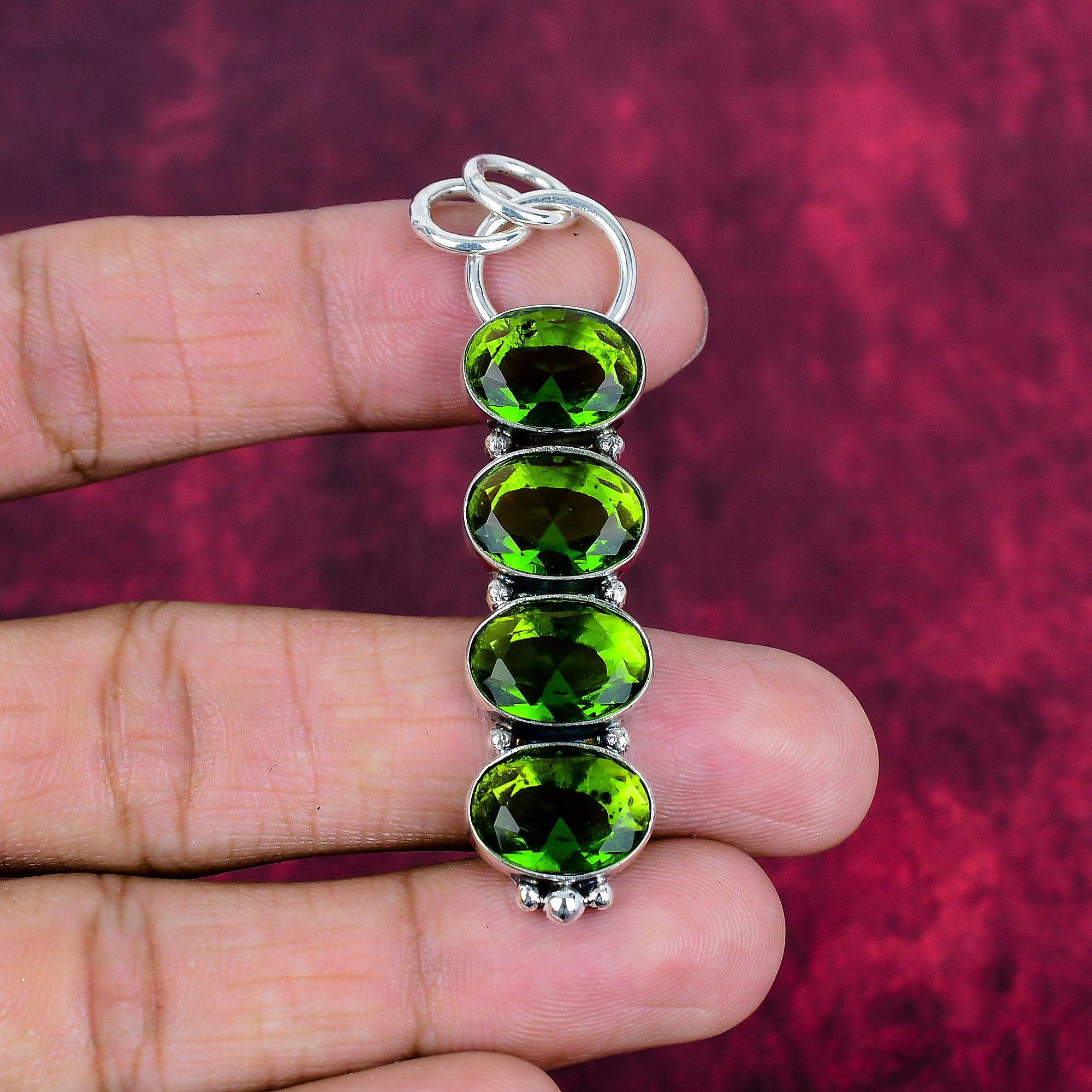 Peridot Anhänger Edelstein Schmuck, 925 Sterling Silber Anhänger, handgefertigter Schmuck Geburtsstein Anhänger, Geschenk für Ihn