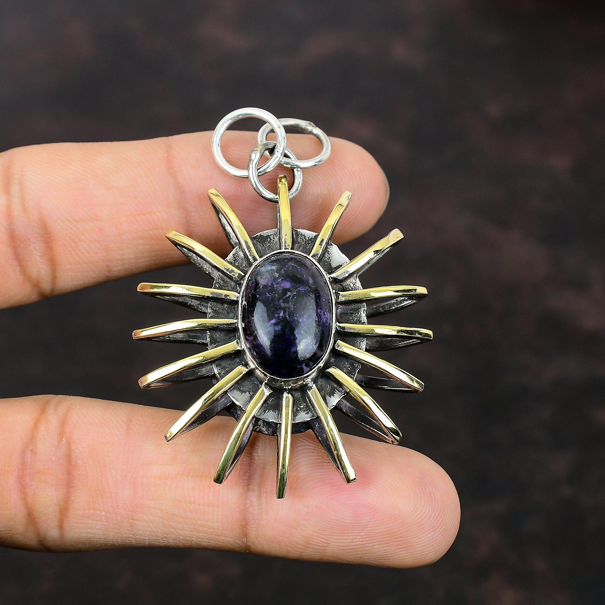 Purpurite Pendant Gemstone Jewelry 925 Sterling Silver Pendant 18K Gold Plated Cage Jewelry Handmade Pendant Gift For Wife Beautiful Jewelry