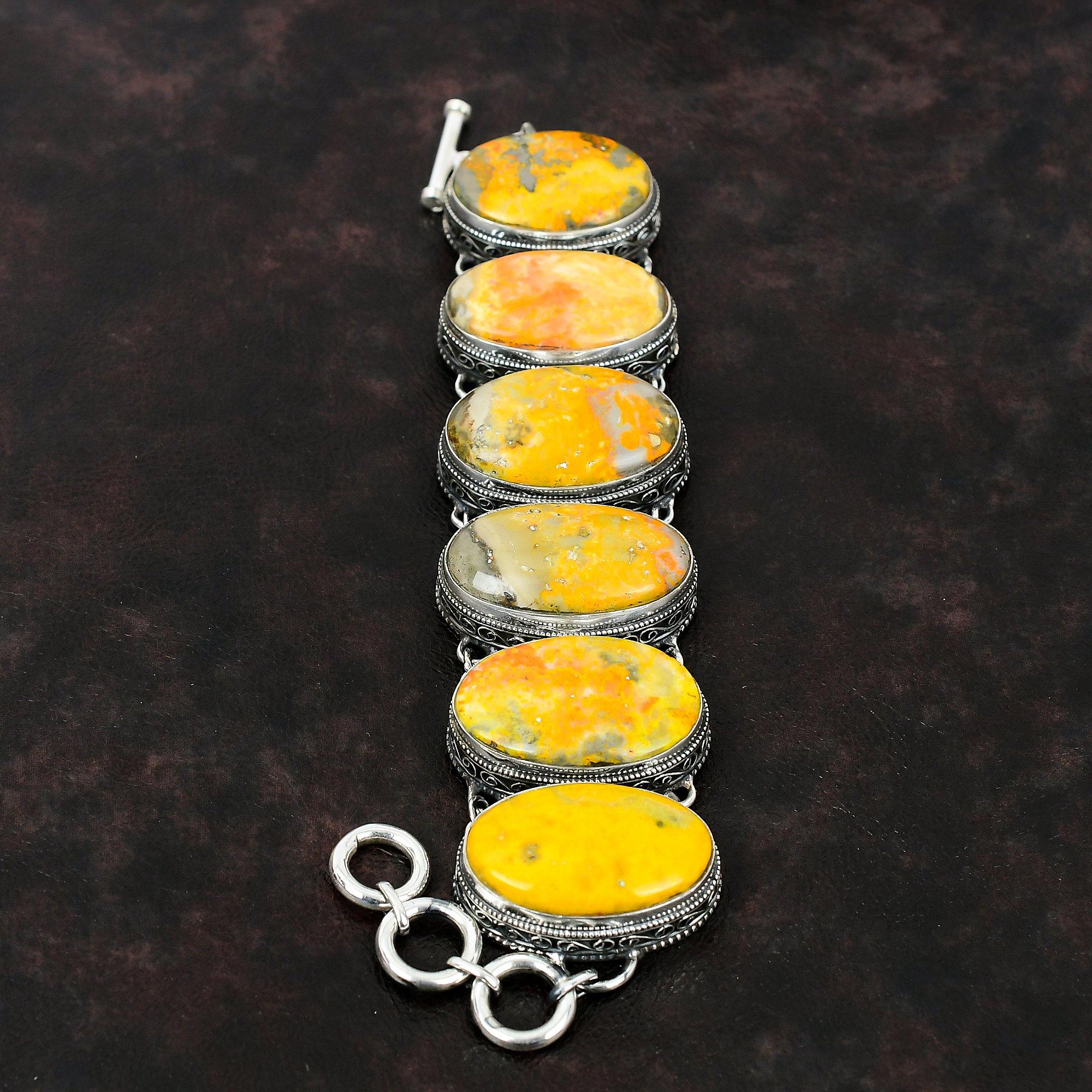 Bumble Bee Jasper Bracelet 925 Sterling Silver Bracelet Handmade Gemstone Bracelet Unique Jewelry Adjustable Chain Bracelet Vintage Bracelet