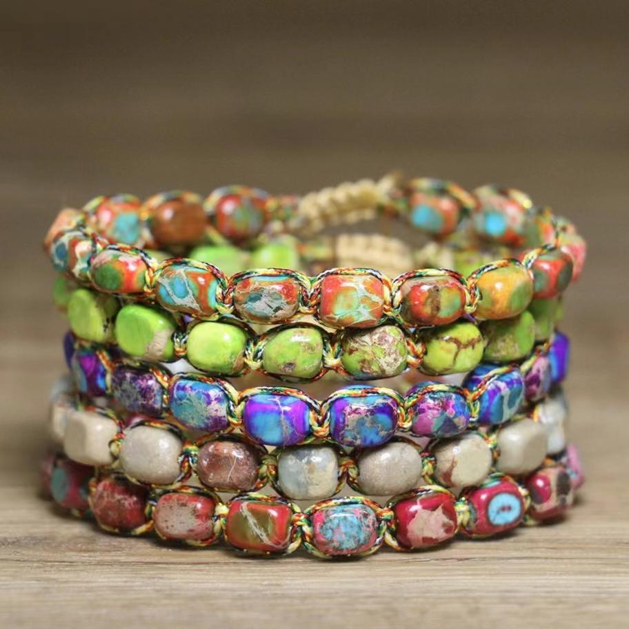 Natural Stone Square Beads Bracelets for Women and Men Braided Rope Handmade Adjustable Bangles Couples Jewelry Halloween Gifts