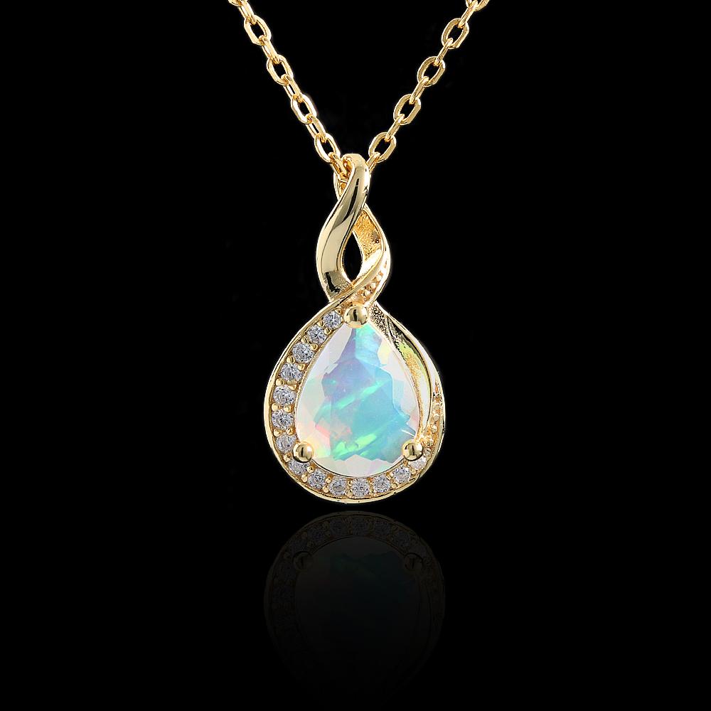 Simple design 925 sterling silver October Birthstone necklace Natural opal fine jewelry gemstones for women's party wear