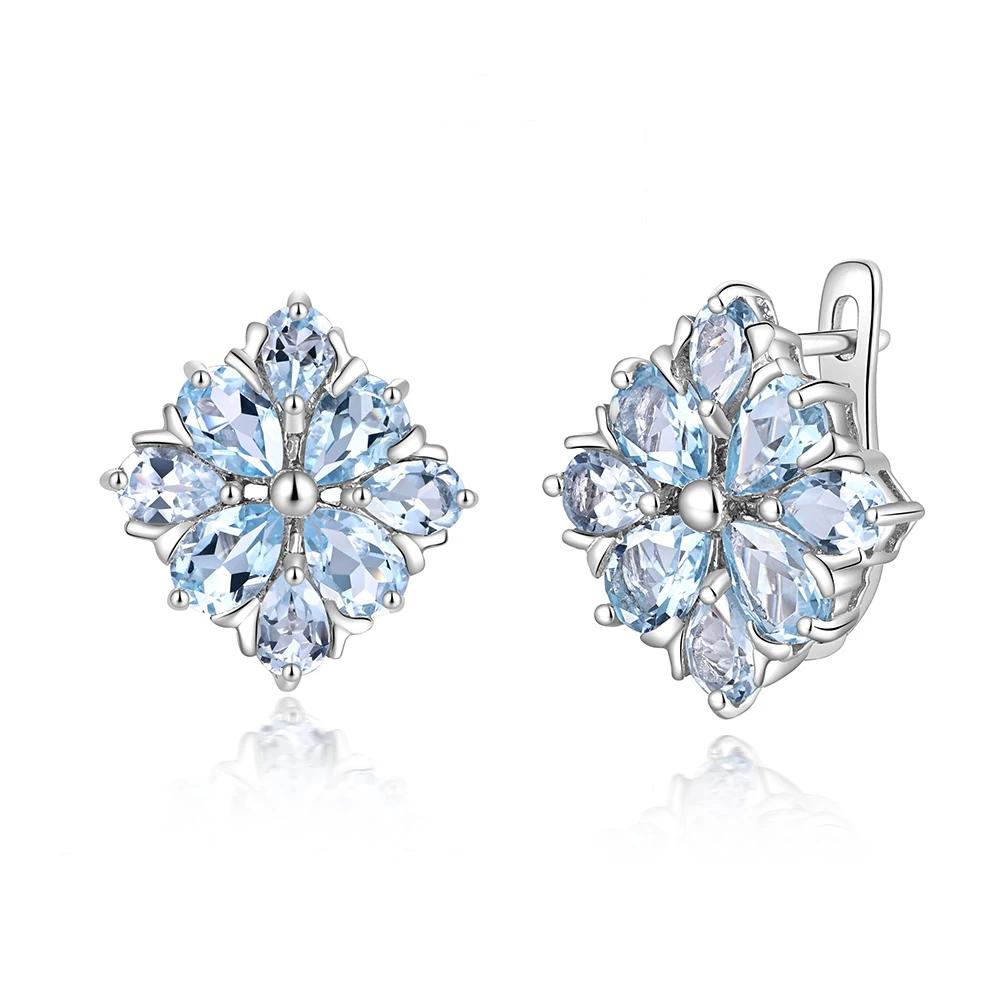 Pendiente con cierre de plata S925 con piedra preciosa de topacio azul cielo nautral de Brasil Piedra natal de diciembre para mujer Precioso regalo de joyería para regalo de aniversario de boda