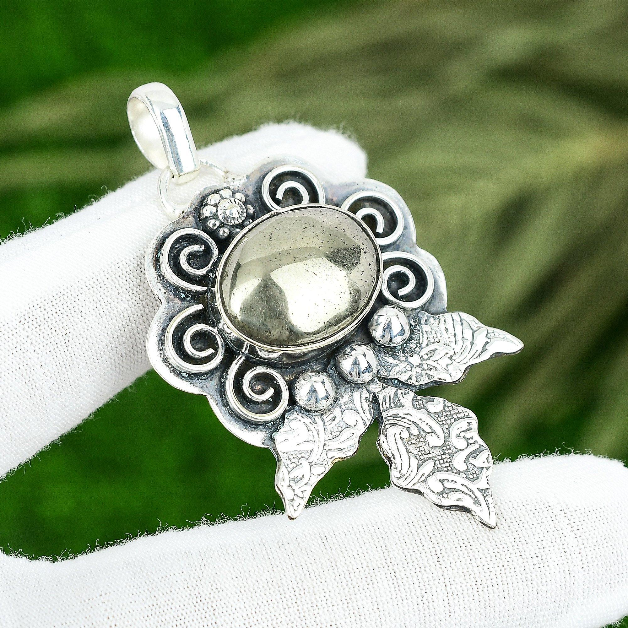 Freundschaftstag Sale Pyrit Stein Sterlingsilber Trendiger Eleganter Anhänger Schmuck