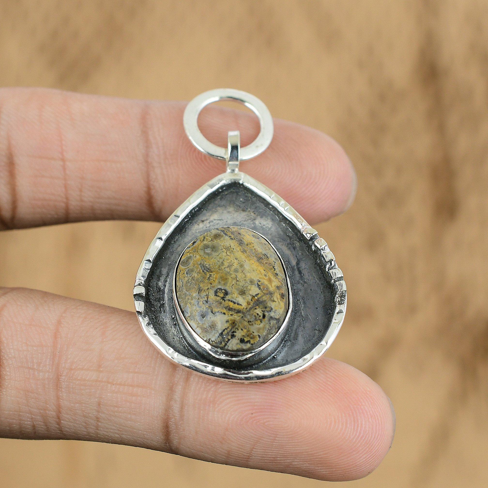 Natural Leopardskin Jasper Gemstone Pendant 925 Sterling Silver For Women