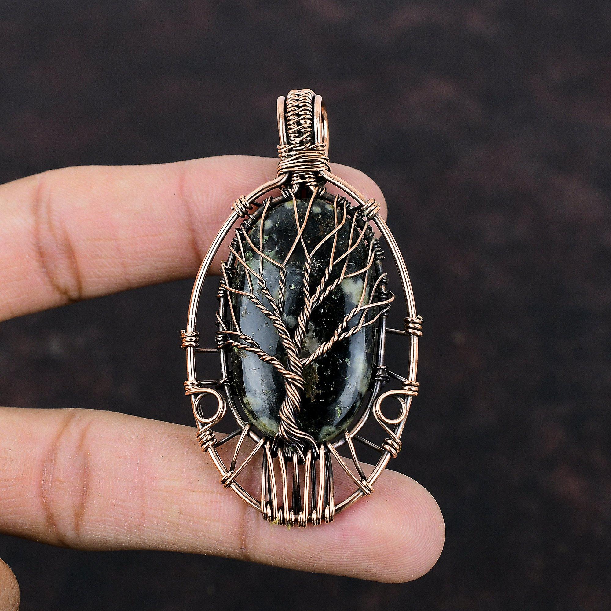Tree Of Life Ocean Jasper Pendant Copper Wire Wrapped Gemstone Jewelry Handmade Pendant Wire Wrapping Jewelry Copper Pendant Engagement Gift