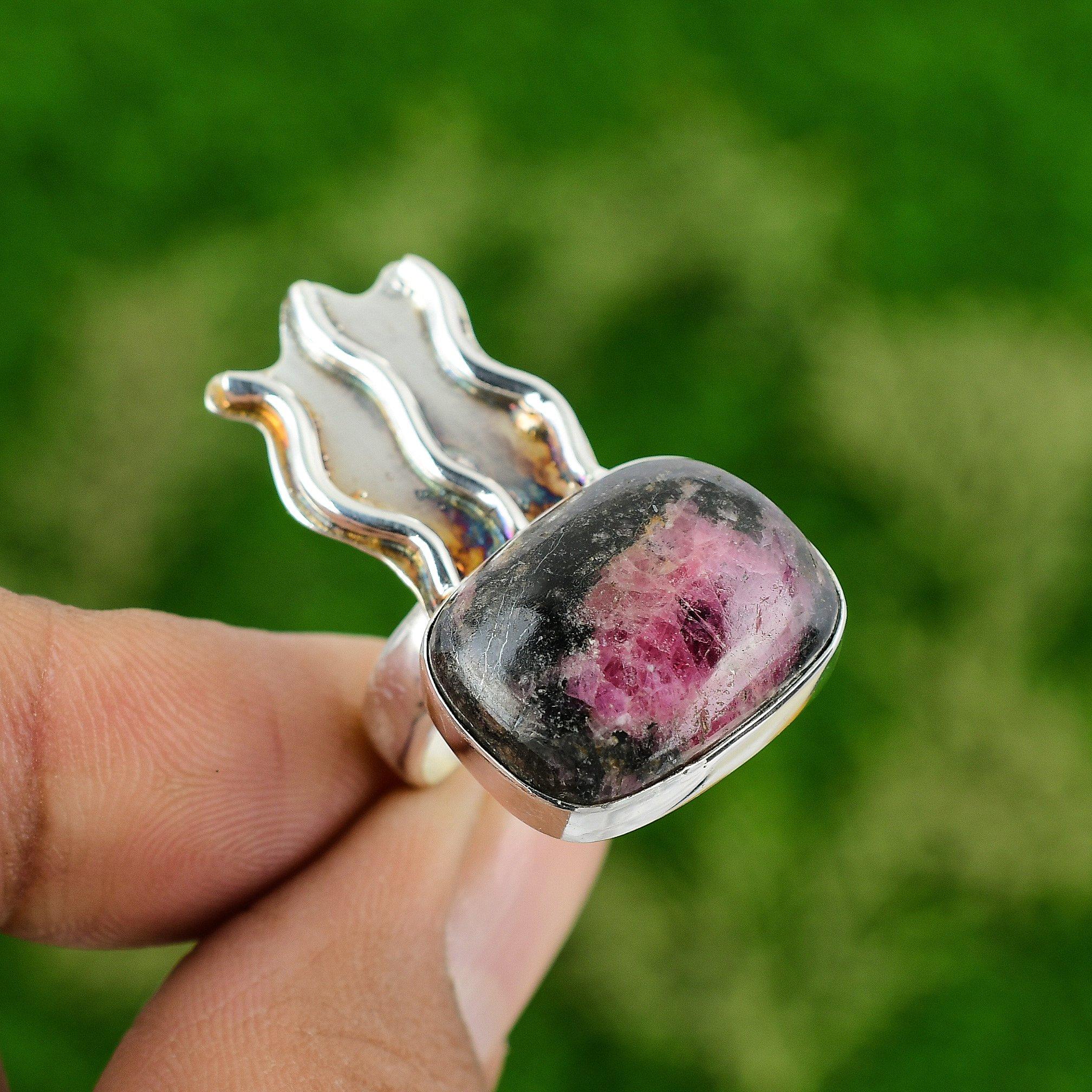 Anniversary Gift For Her Natural Rhodonite Statement Ring Size 7 925 Silver